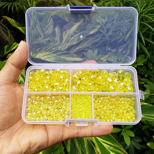 Miniatura 6 de Chengmu Cuentas de vidrio Rondelle amarillas de 0.394 a 0.394 pulgadas para hacer joyas, color AB, 710 piezas de cuentas espaciadoras de crytal