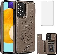 Vista 8 de Phone Case for Samsung Galaxy A52 5G/4G with Tempered Glass Screen Protector and Card Holder Wallet Cover Stand Flip Leather Cell Accessories Glaxay