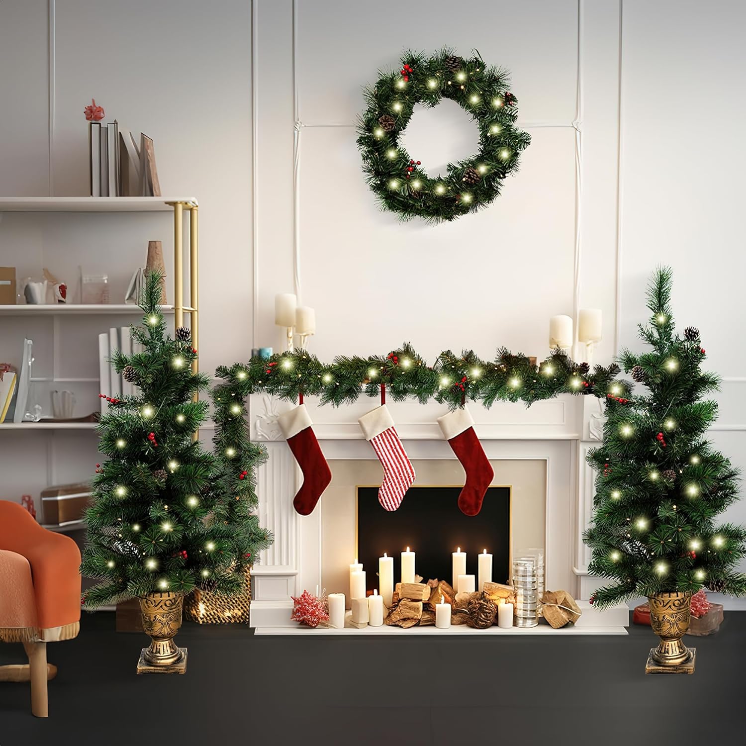 AWQM 4Piece Christmas Decoration Set, Prelit Artificial