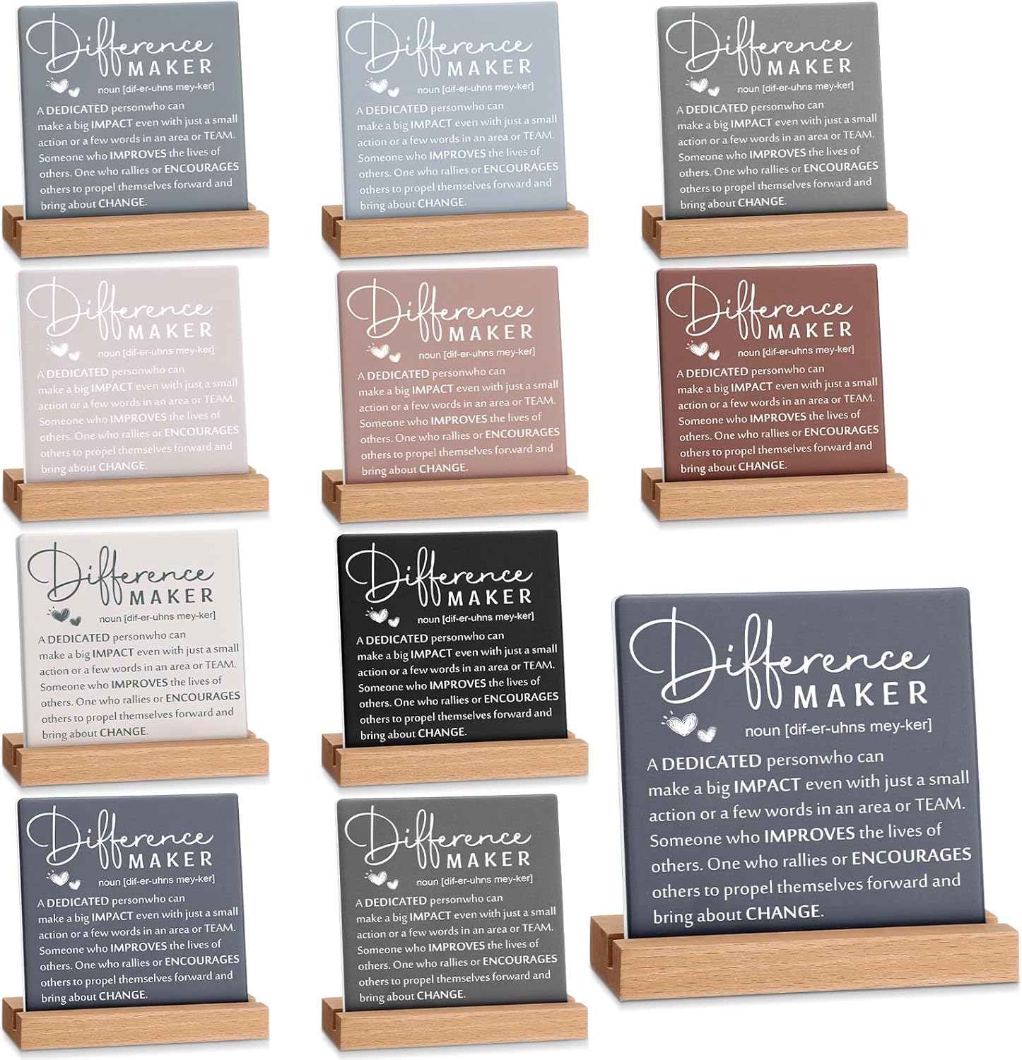 Roowest 10 Pcs Difference Maker Gift Desk Decor Positive Wooden Signs Office Desk Accessories Employee Appreciation Gift for Social Worker Volunteer Coworker Teacher Nurse Staff(Difference)