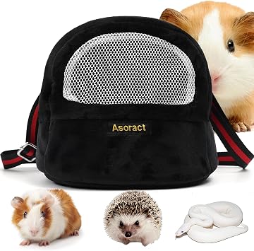 Sugar Glider Pouch Bonding Fleece Guinea Pig Carrier, Soft Comfortable Going Out Small Pets Sleeping Bag with Adjustable Strap,Breathable Mesh Window and Removable Mat for Hedgehogs Black, L1