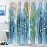 Rexful Abstract Drip Art Shower Curtain for Bathroom Vertical Rain Texture Look Contemporary Blue Green Teal Fabric Bathroom Decor Polyester Fabric 72 x 72 inch with 12 Hooks (Green1)
