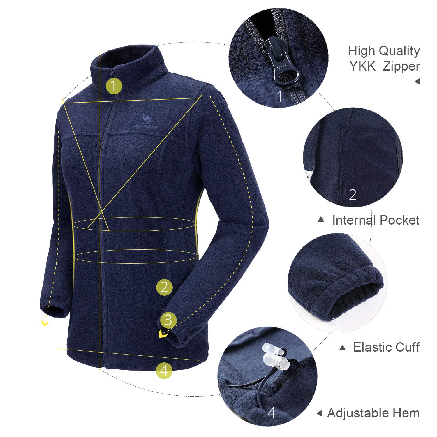 CAMEL CROWN Damen Full Zip Fleece-Jacken mit Taschen Soft-Polar-Fleece-Mantel-Jacken-Strickjacke für Frühjahr im Freien