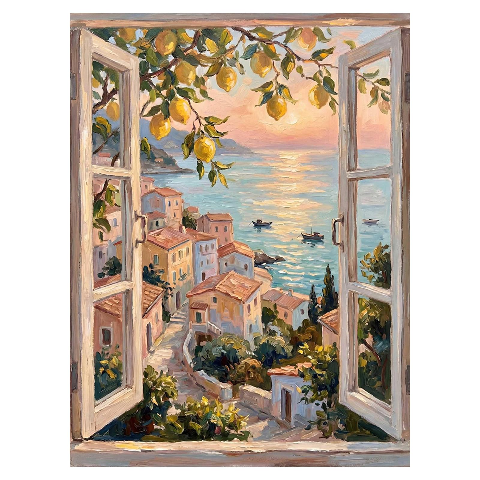 Querencia Lemon Tree Diamond Art Kits Adults, Window View Diamond Painting Kits for Adults, Landscape 5D DIY Full Round Drill Gem Art Craft for Relaxation, Home Wall Decor 12x16 in