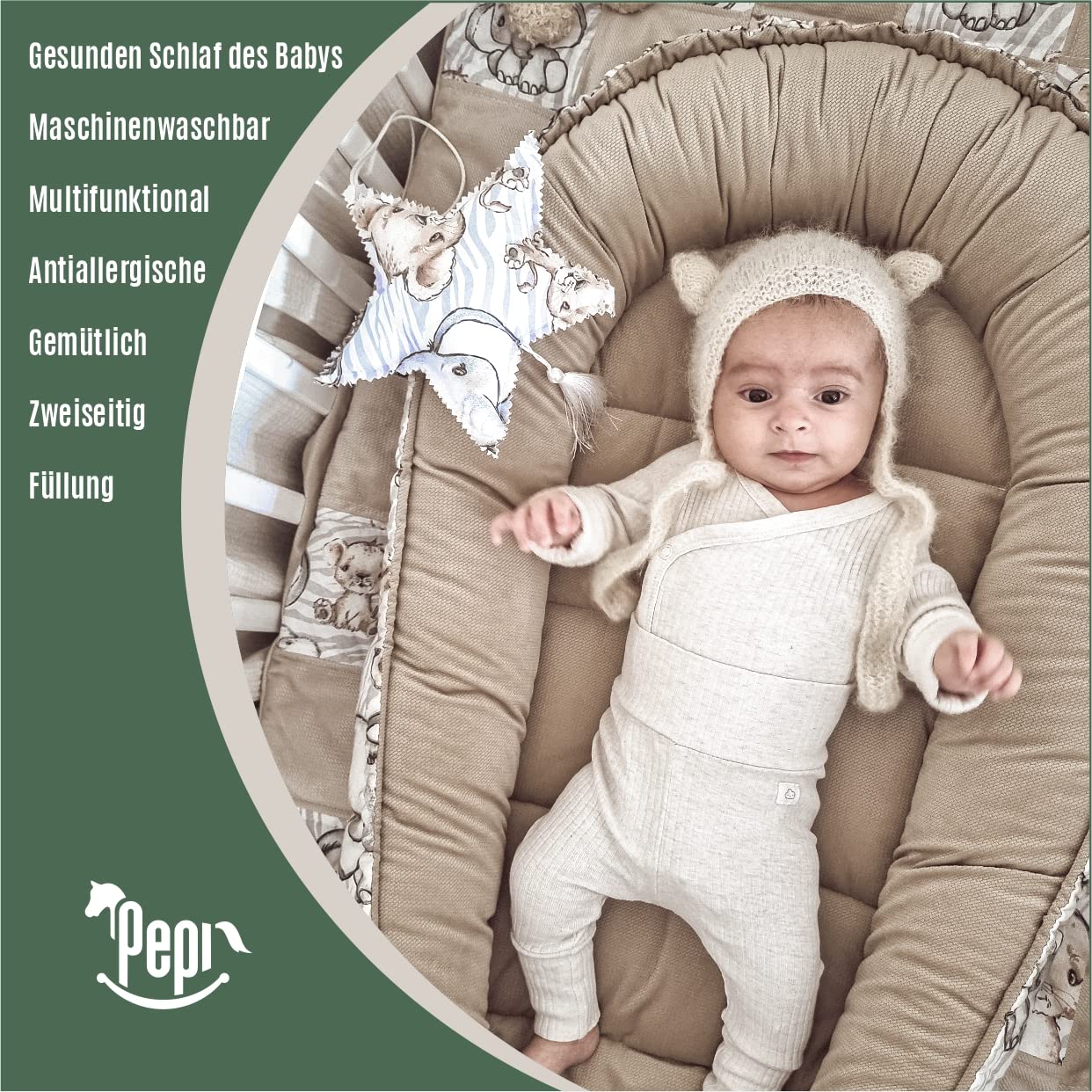 Pepi - Cocon Bebe - Nid Bebe - Reducteur de lit Bebe - Baby Nest - Nid Pour Bébé - Cocoon - Réducteur lit Bébé - 100% Coton - Afrimals mit Velvet