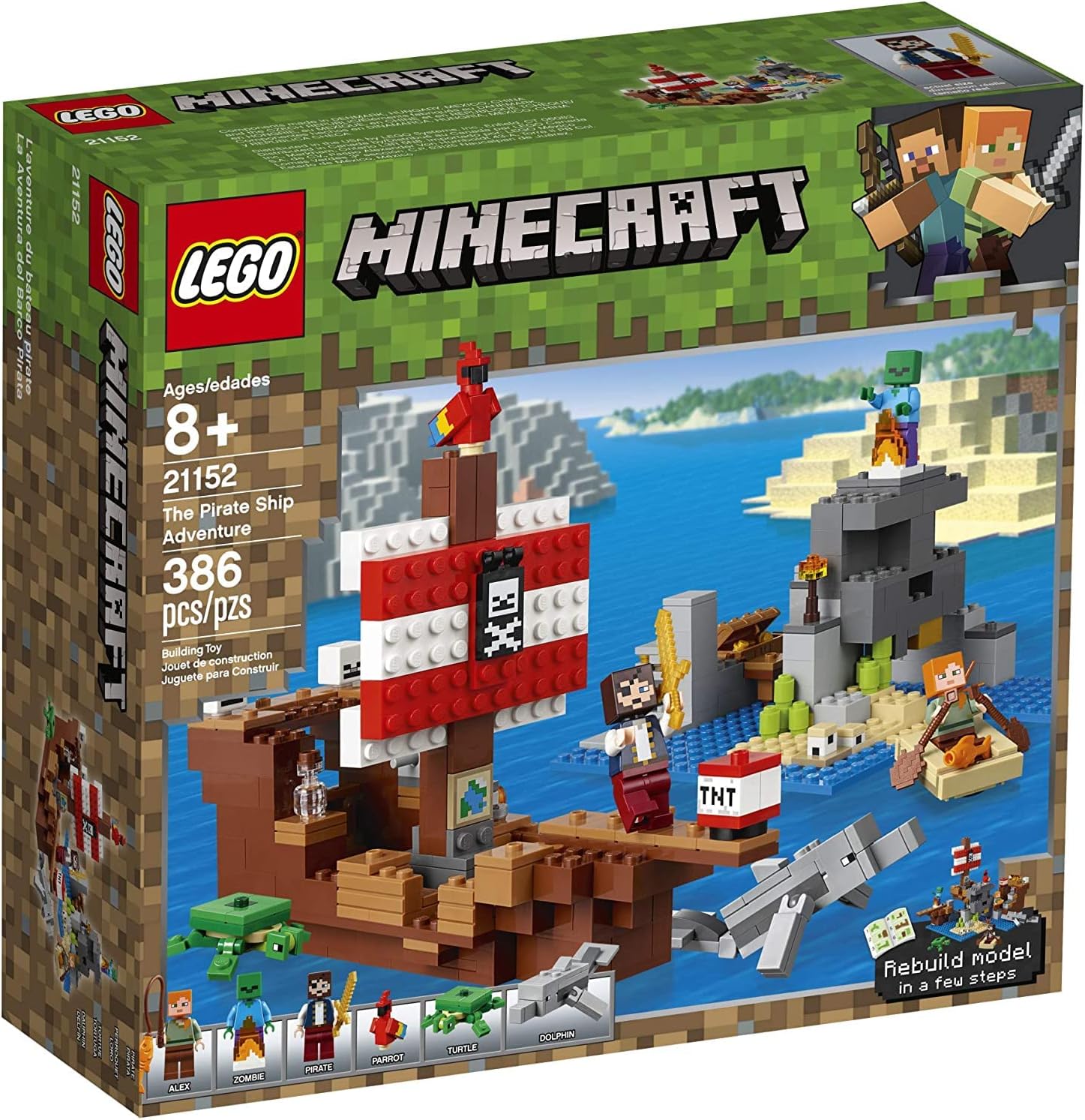 LEGO Minecraft The Pirate Ship Adventure 21152 Building Kit (386 Pieces)