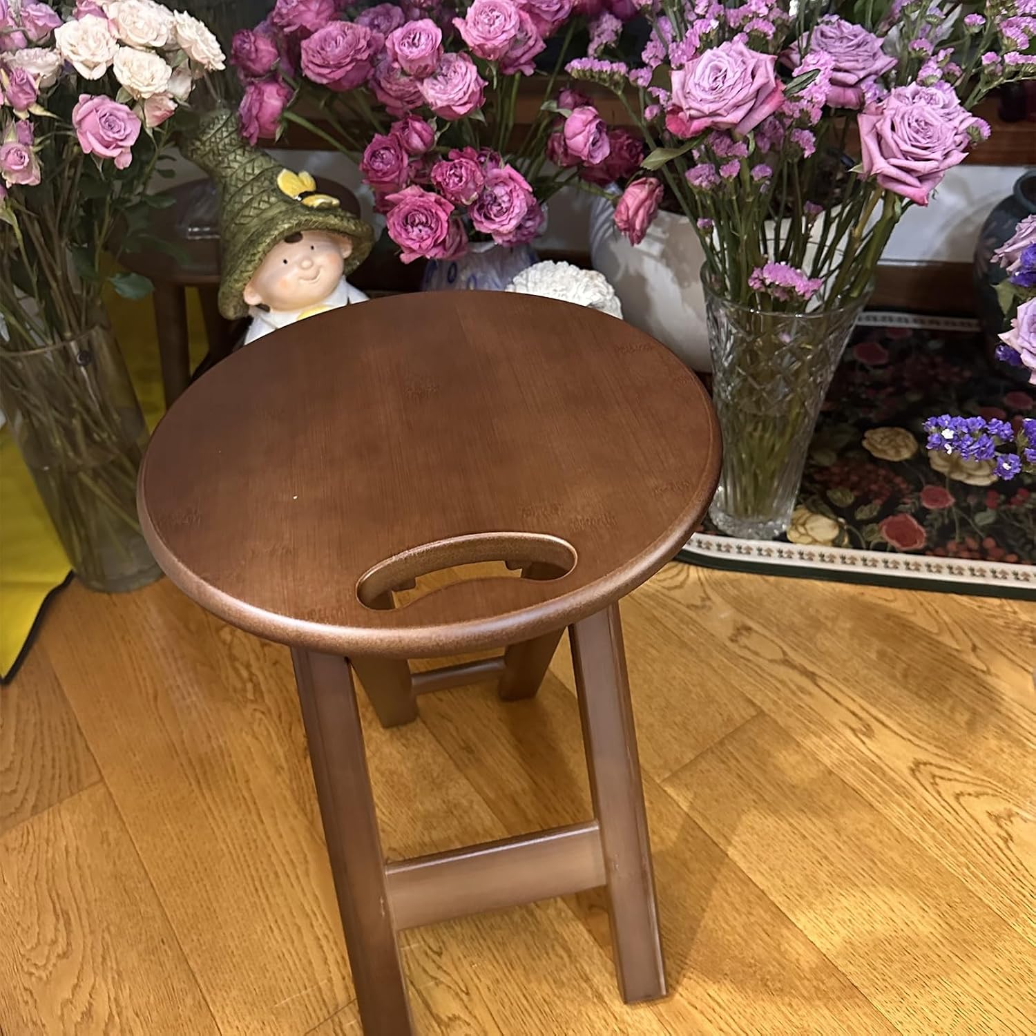 Maza Stool Solid Wood Portable Small Stool Casual Folding Stool Sturdy Outdoor Camping Fishing Bamboo Foldable Round Stool Brown 1 Piece(34cm*22.5cm*60cm)