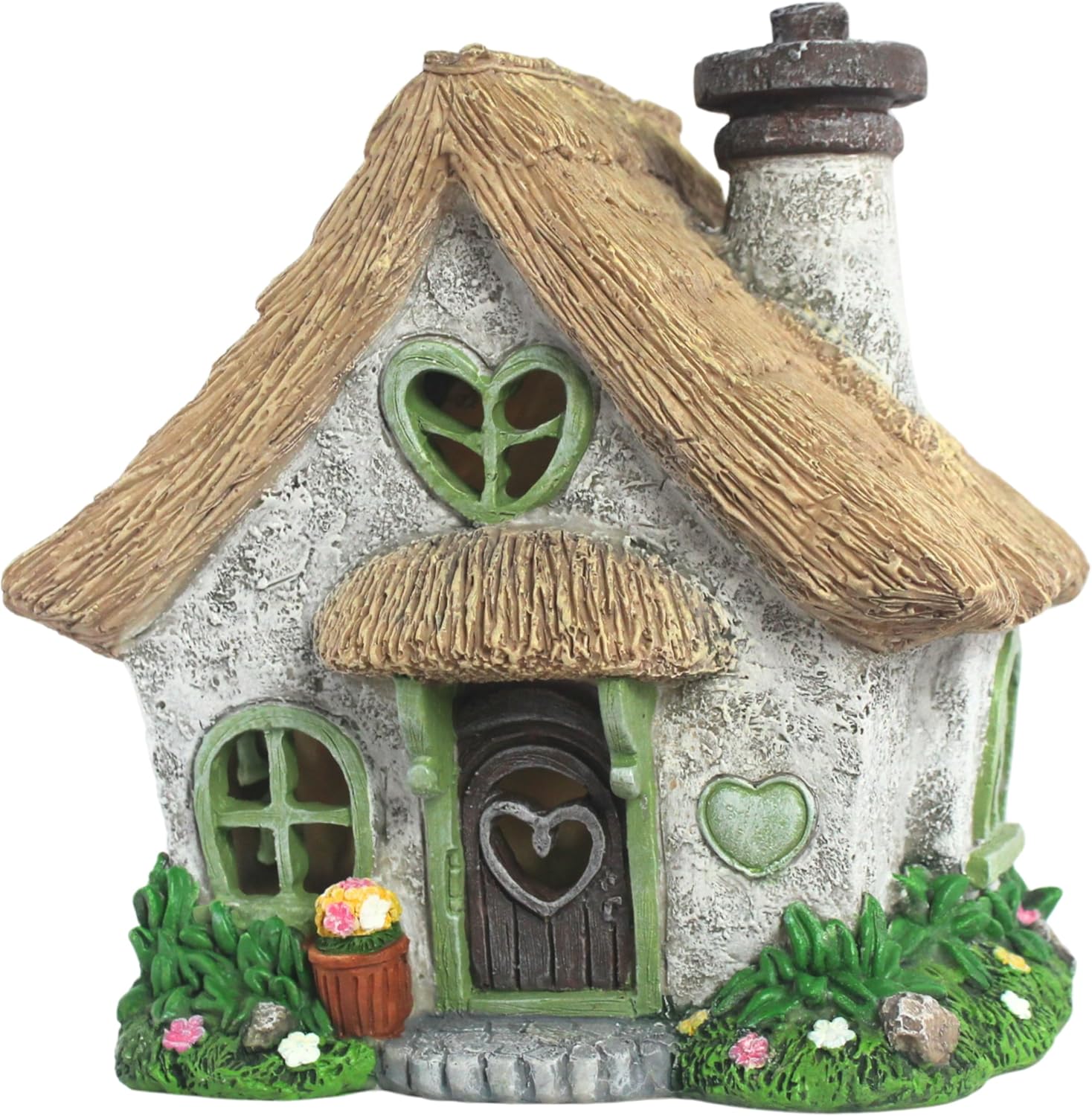 PRETMANNS Fairy House for Outside with Solar Powered LED Lights for Garden - Fairy Garden Houses for Outdoor - Miniature Accessories for Cottage Decor for Village - 7.56” High, Green