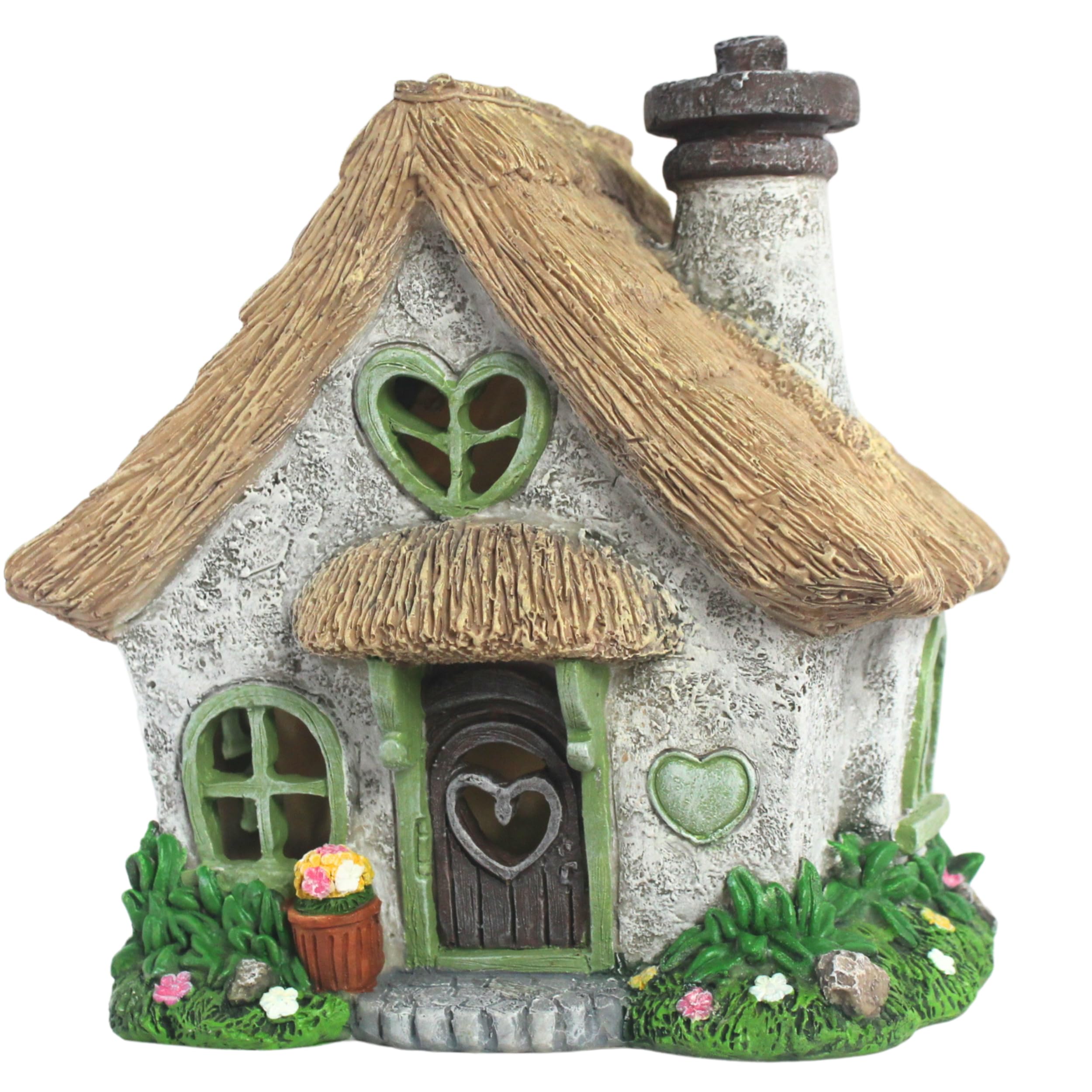 Pretmanns Green Fairy House For Outside With Solar Powered Led Lights For Garden - Fairy Garden Houses For Outdoor - Miniature Accessories For Cottage Decor For Village - 19.2 Cm High,