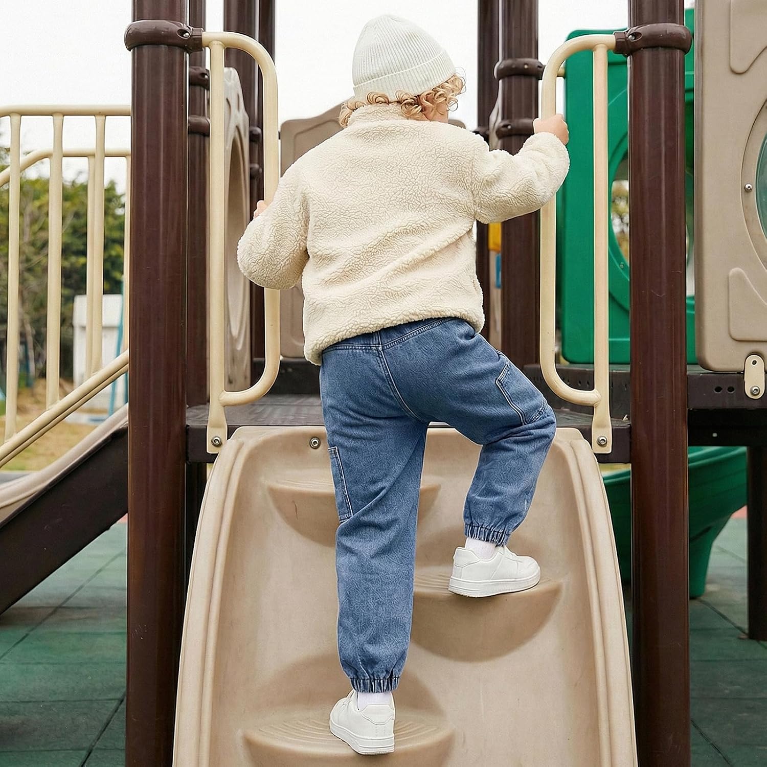 Winter Pants for Boys Fleece Lined Jeans, Toddler Cargo Pants with Elastic Waist for Boys Size 4/5/6/7/8 - Image 6