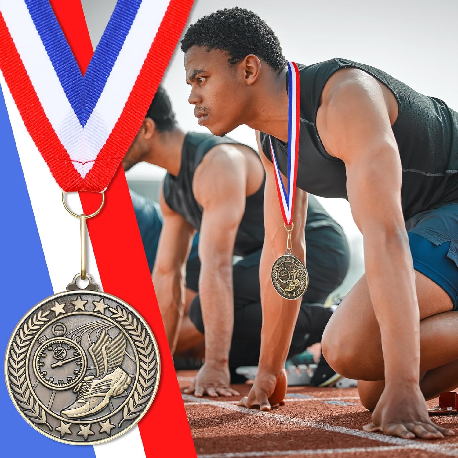 Remuuly 30/60/100 Pcs Track Award Medals Bulk 2'' Trophy Track and Field Medals Running Race First Place with Neck Ribbons Prize Gift for Tournaments Sports Competition Group Adult