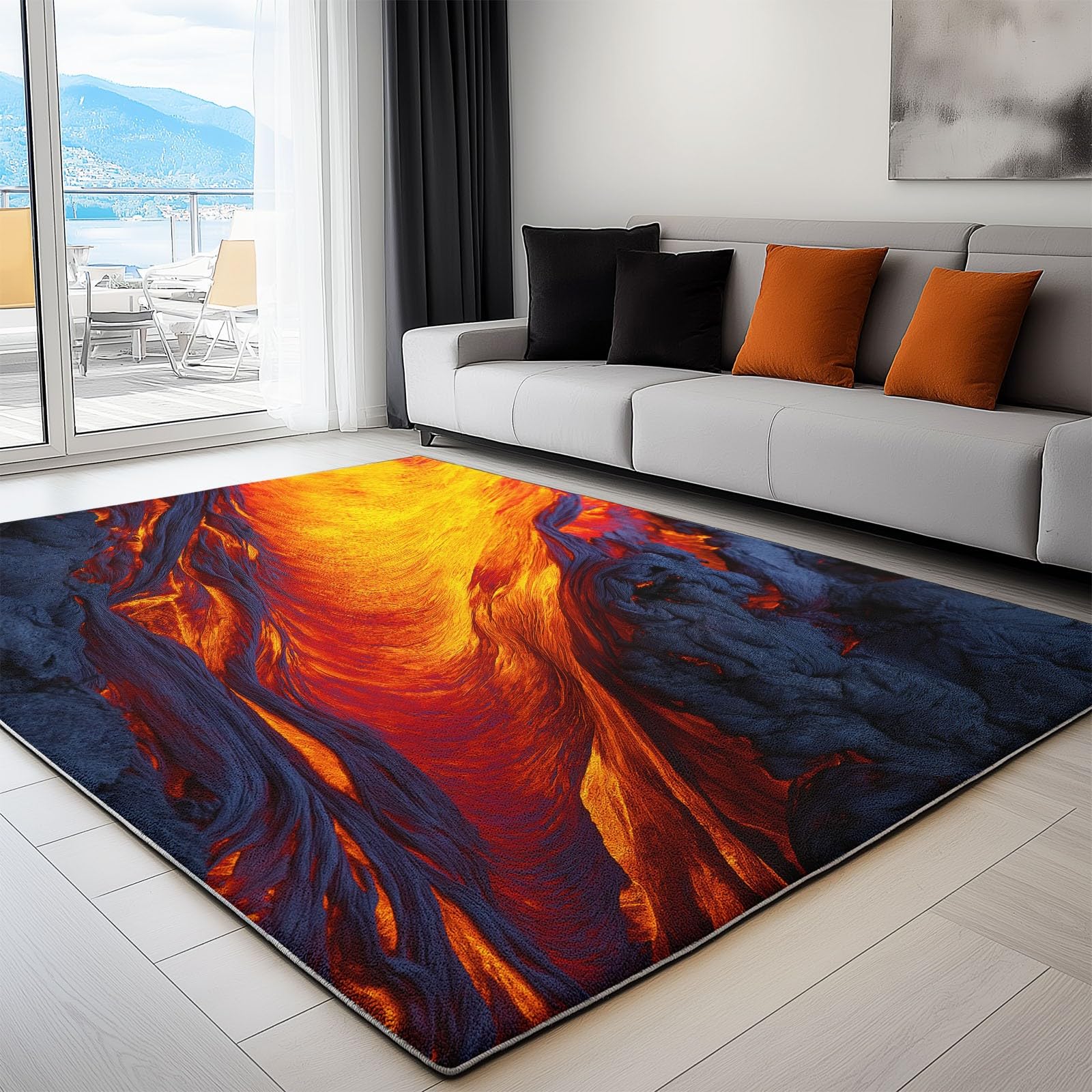 Tapis de salon lavable et antidérapant texture lave rouge