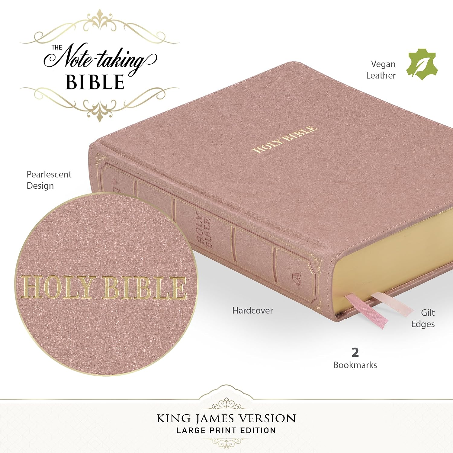 KJV Holy Bible, Large Print Note-taking Bible, Faux Leather Hardcover - King James Version, Rose Gold (KJV Note-taking Editions)