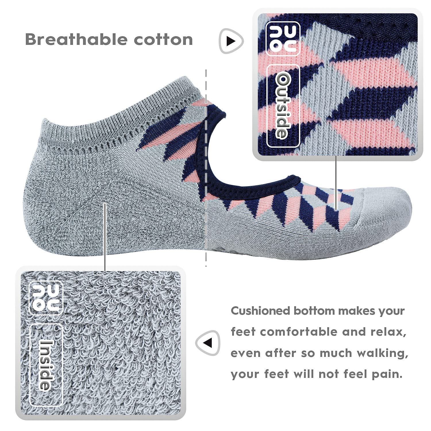 unenow Calcetines de yoga antideslizantes para mujer con cojín para pilates, barra, hogar