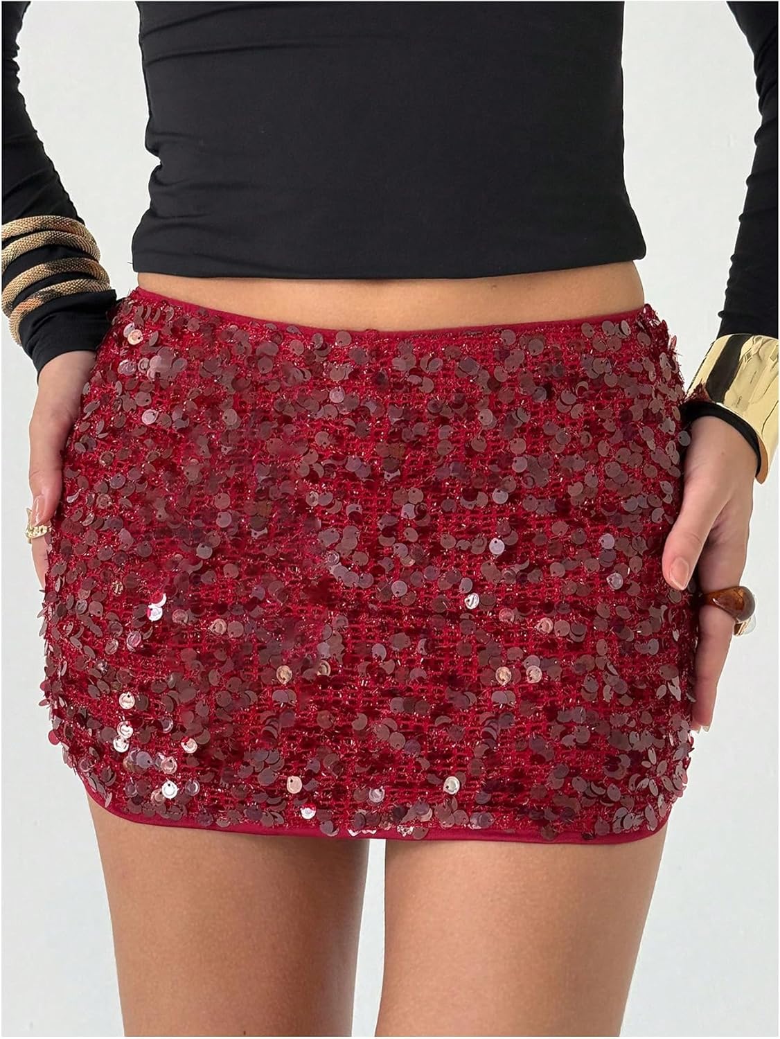 MakeMeChic Women's Sequin Sparkle Mini Skirt Glitter Low Waist Party Y2k Bodycon Skirts - Image 5