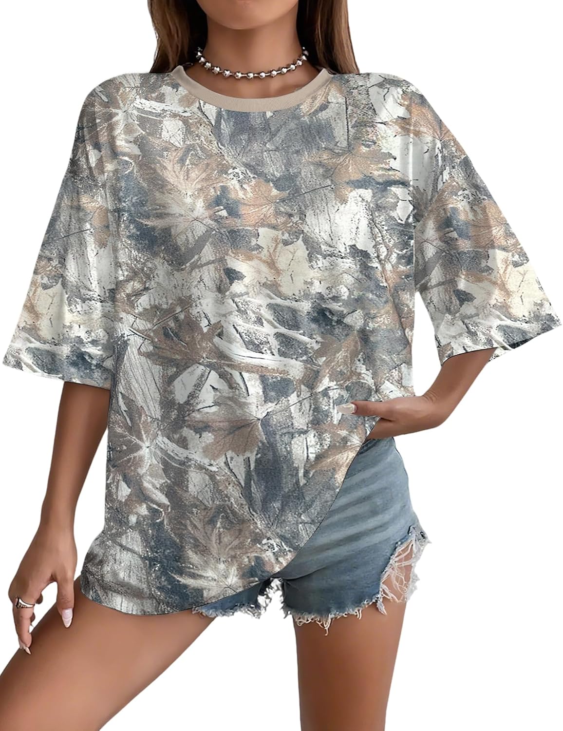 UOUA Women Oversized Graphic T-Shirt Casual Cotton Tees Printed Summer Tops