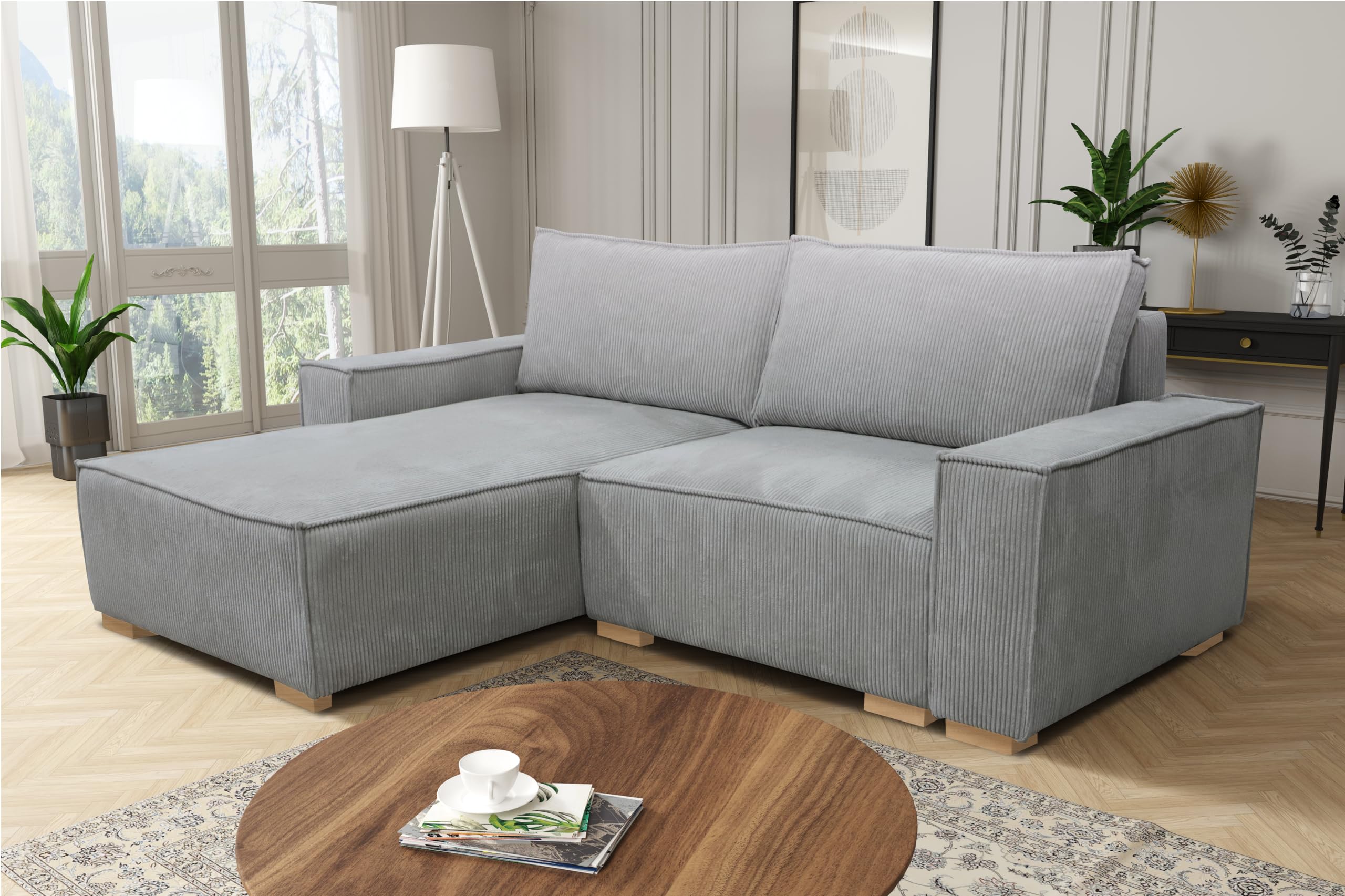 Ecksofa Mit Schlaffunktion 212x150 Cm – Moderne L-Form Couch Für Wohnzimmer & Gäste | Grau