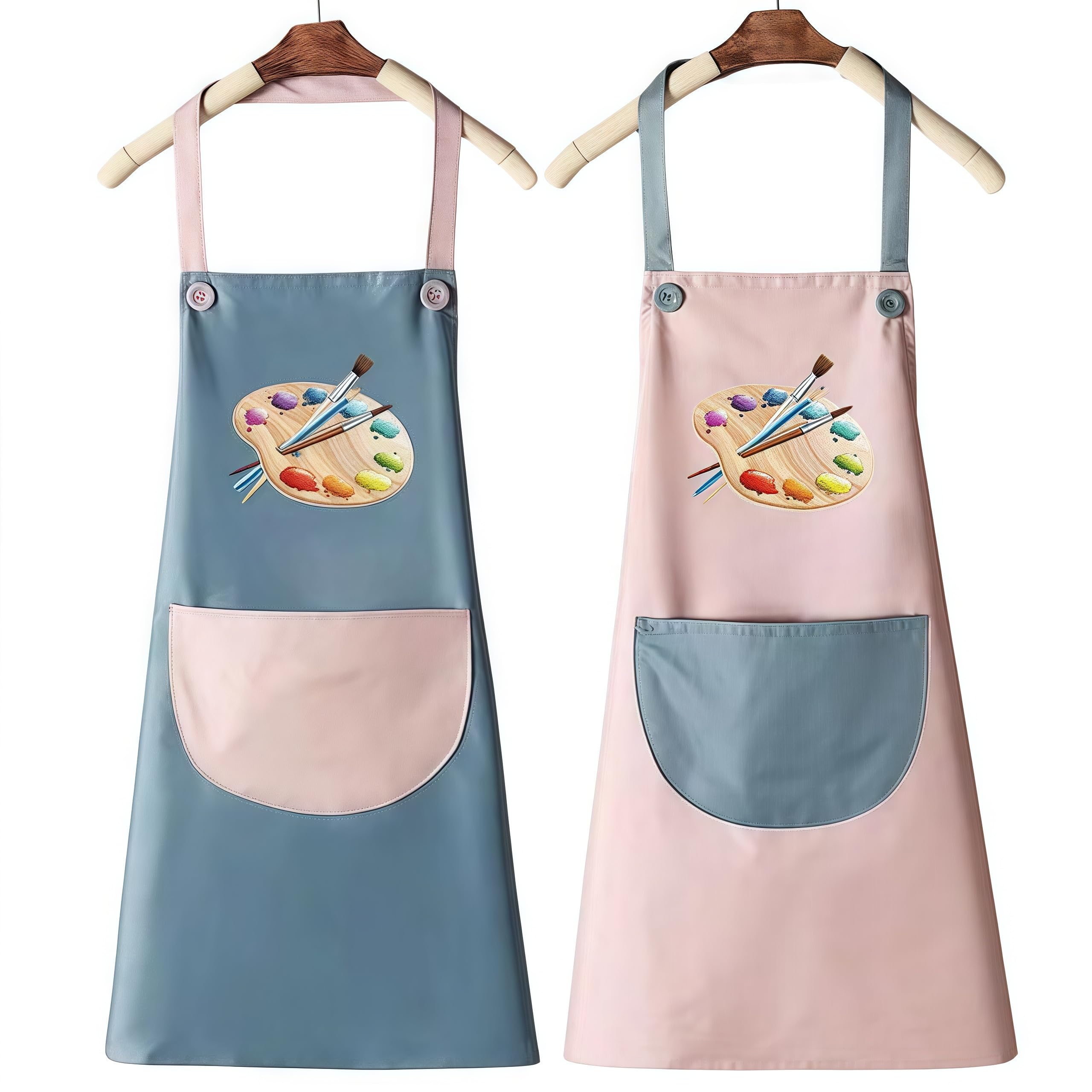 PEIQICHU 2 Pieces Children's Painting Aprons Kids Toddler Waterproof Bib Adjustable Aprons with Pockets Chef Cooking Baking Painting Outfit for Boys and Girls Wear