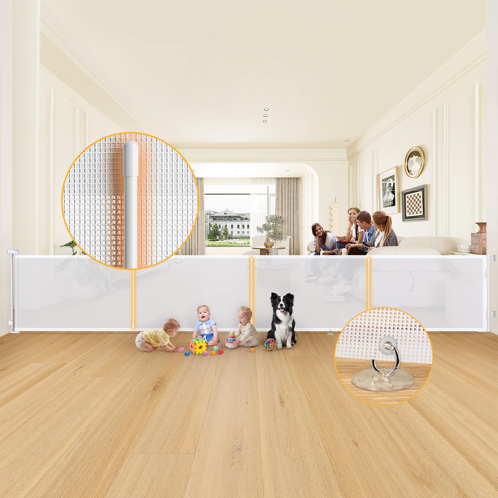 500cm/200inch Retractable gate Extra Wide, Upgraded 86cm/34inch Tall Stair Safety Gate for Baby and Dog, Hallway and Indoor/Outdoor Use — view 12