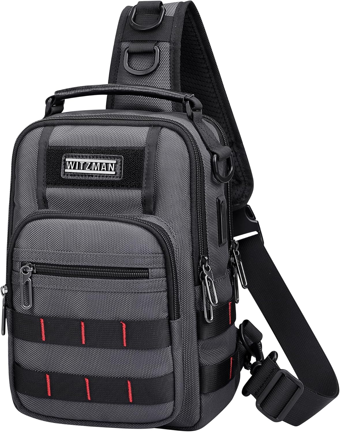 WITZMAN Sling Bag for Men Travel Crossbody Sling Bags with USB Charging Port Casual Daily Work Shoulder Chest Bag(B730 Silvery Grey)