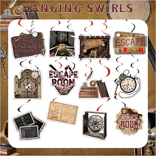 Miniatura 5 de 24 piezas de decoración de remolinos colgantes para sala de escape, decoración de techo para sala de escape, decoración de fiesta para sala de