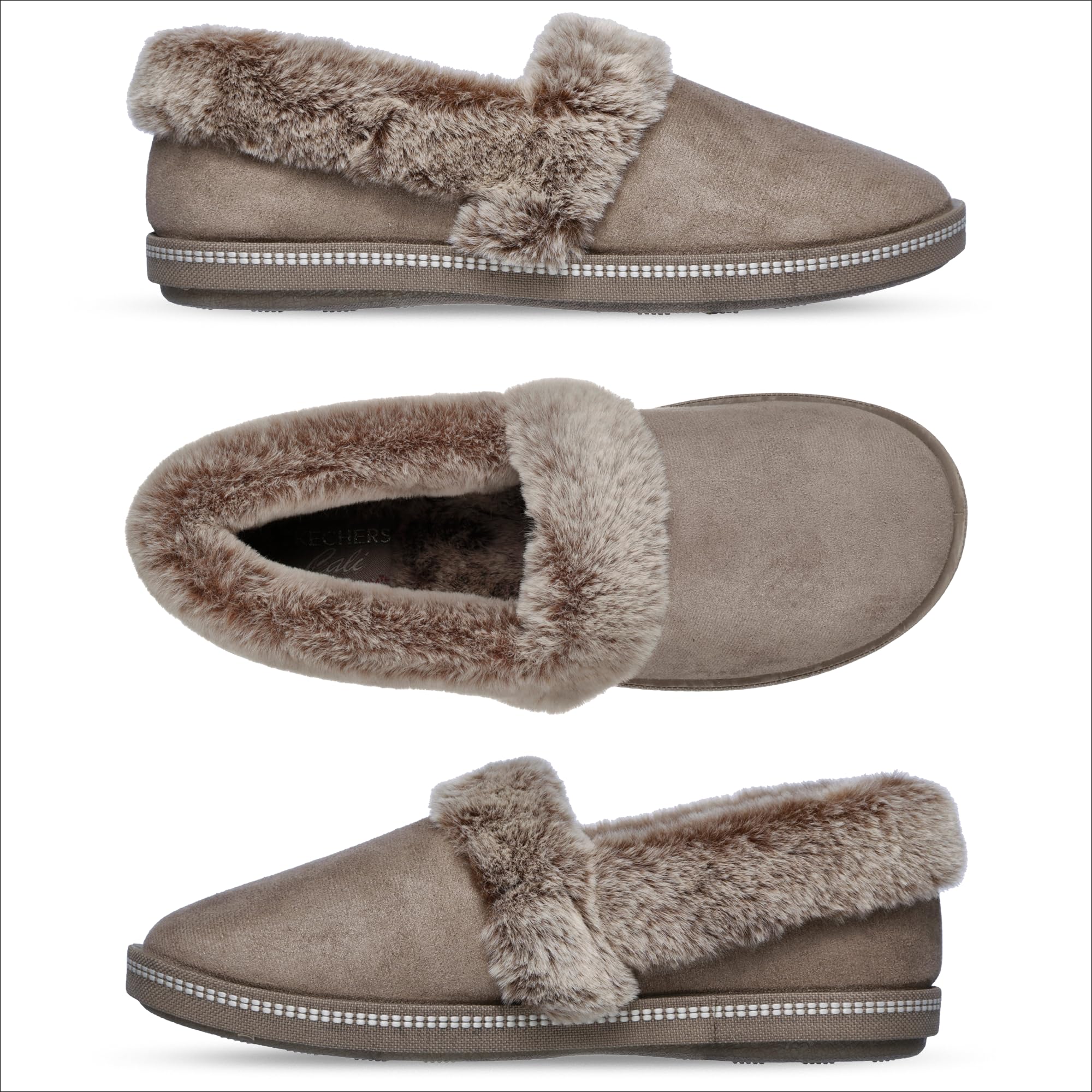 Skechers COZY CAMPFIRE TEAM TOASTY, Zapatilla baja para Mujer, Dark Taupe Microfiber Suede/ Faux Fur Line, 36 EU