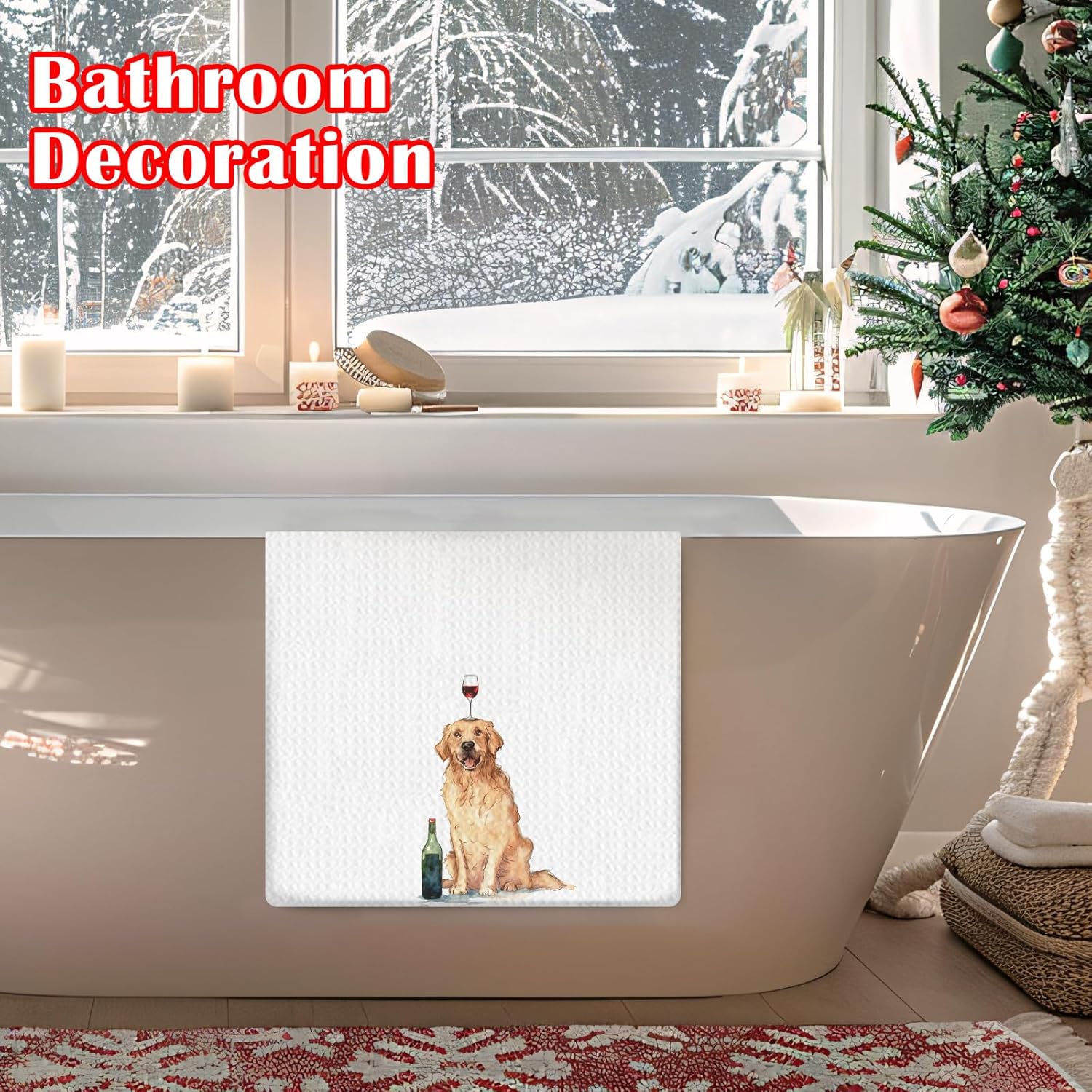 Funny Wine Golden Retriever Kitchen Towels Decorative, Gifts for Golden Retriever and Wine Lovers Hand Tea Towels for Bar Cart, Dog Mom Lovers Dad Gifts Dish Towel Dishcloth, 16x24 Inch - Image 4