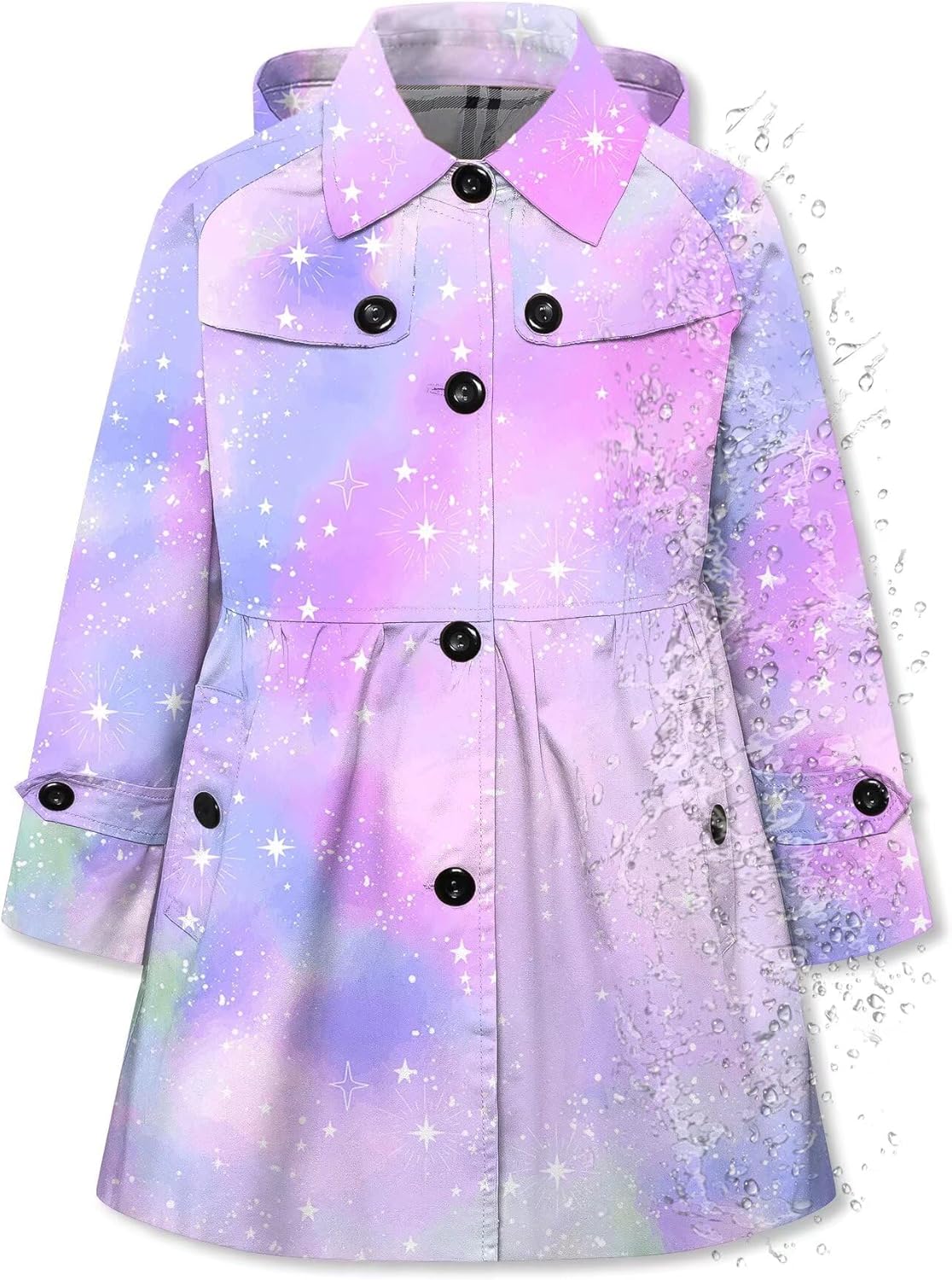 Betusline Girl's Hooded Rain Jackets Lightweight Print Waterproof Trench Coat Windbreaker Raincoats for Girls,2-14 Years