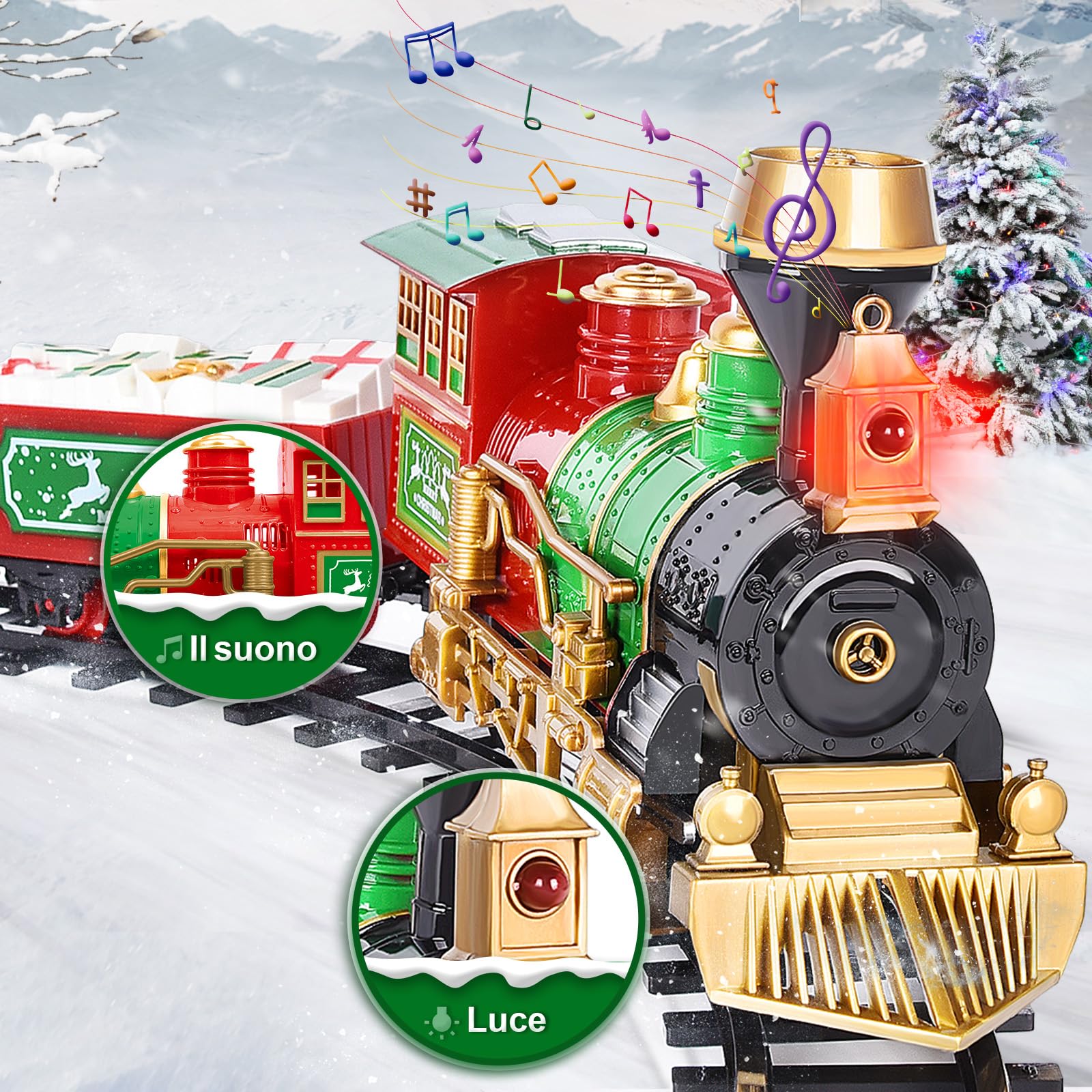 Herenear Trenino Natalizio Elettrico per Bambini, Trenino Classico Natalizio con Supporto Installazione, Treno Elettrico Giocattolo Sull'albero di Natale per Bambini 5 6 7 8 9 Ann (Sotto l'albero)