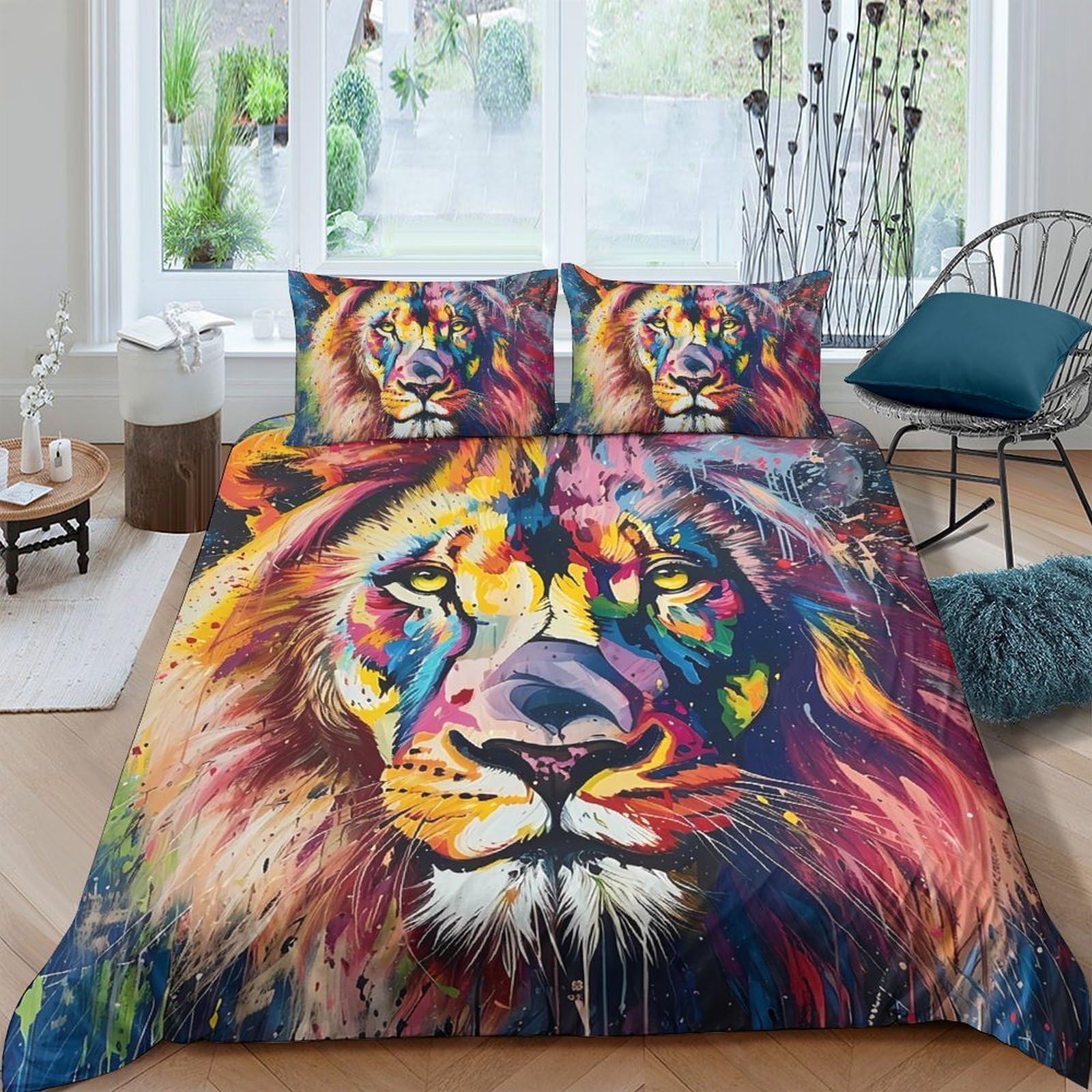 Ctjqhvkz Style-6 3D Printed Colorful Lion Fitted Sheet Microfiber Breathable Artistic Animal Mattress Cover For Bedroom Guestroom Dorm Decor Single（135X200cm）