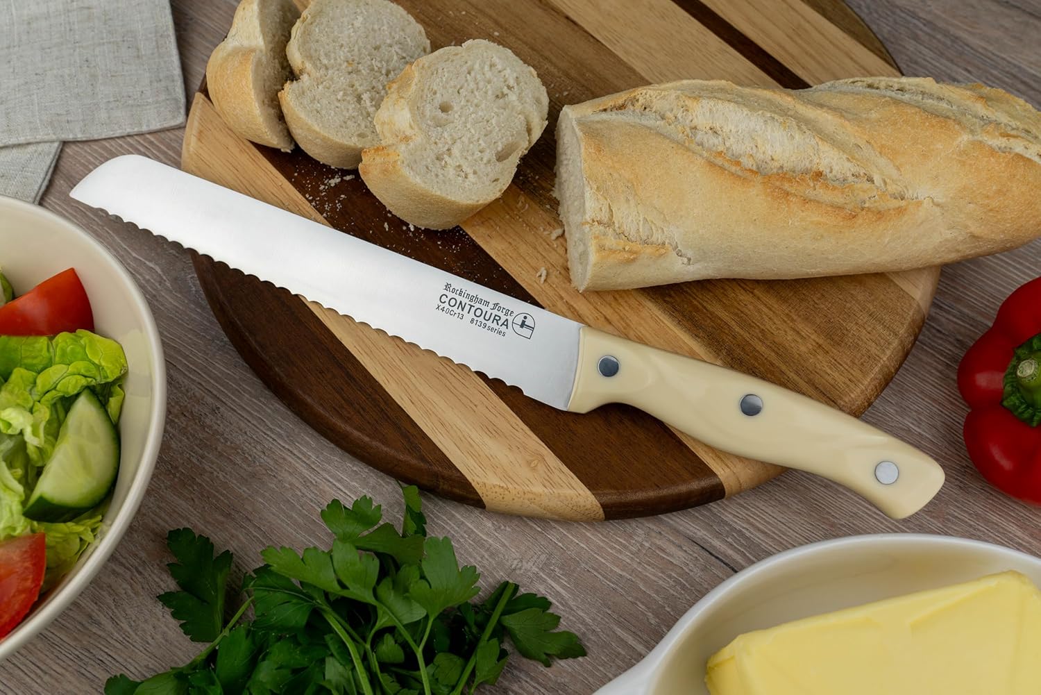 Rockingham Forge Bread Knife, Stainless Steel, Ivory, 31.5 x 2.5 x 1.5 cm Off-White, 8139BR