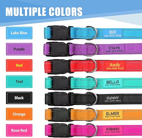 Miniatura 3 de Collares para perros personalizados, nailon reflectante personalizado con nombre de mascota y número de teléfono, ajustable en 5 tamaños y 3