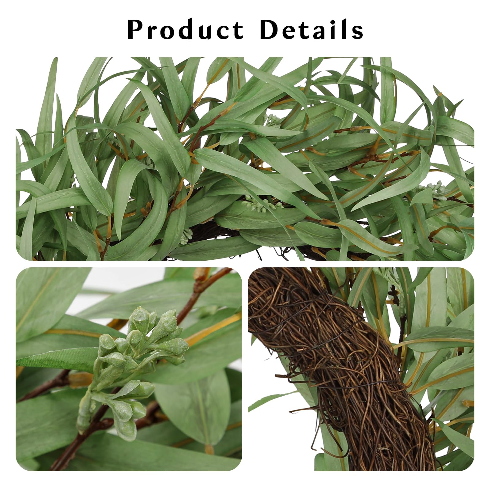 Couronne artificielle d'eucalyptus 61 cm - Couronne de feuilles vertes - Pour porte, mur, festival, fête, cheminée, fenêtre, décoration de fête