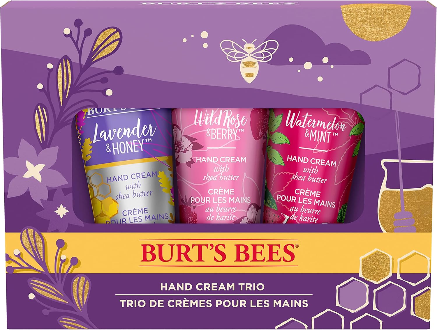Burt's Bees Hand Cream Gift Set With Shea Butter, Lavender & Honey, Wild Rose & Berry and