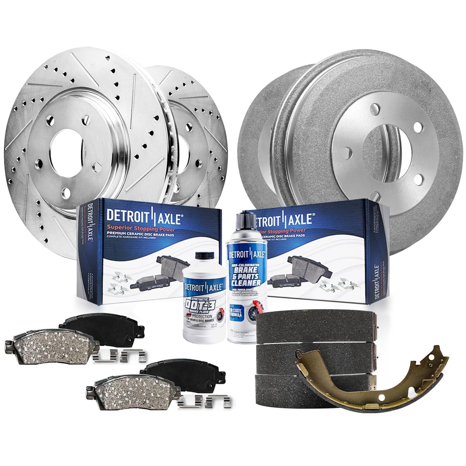 Detroit Axle - Brake Kit for 01-07 Ford Escape, 2001-2006 Mazda Tribute | 2005-2007 Mercury Mariner, Front Rotors Ceramic Brake Pads Rear Drums Brake Shoes Front and Rear Replacement Kit
