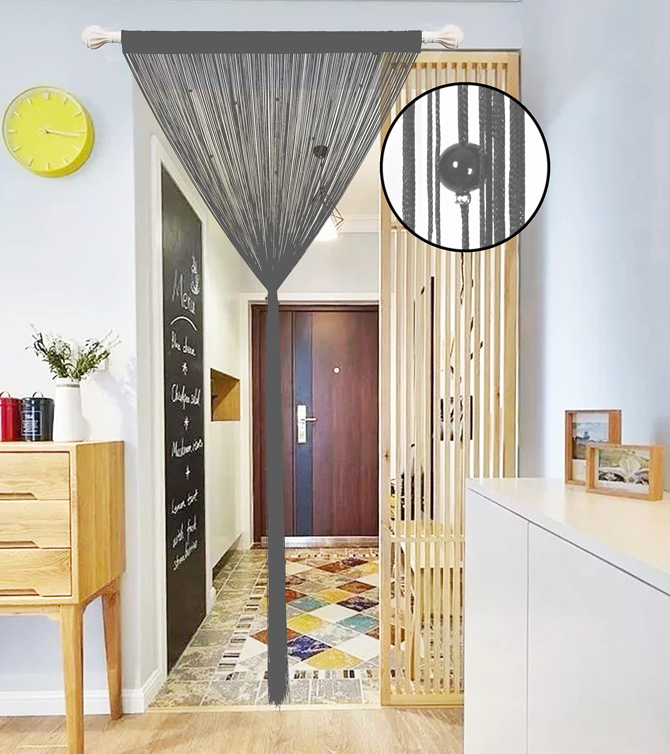 Tenda Perlata Porta Esterna Antimosche - Tenda Fili Finestre Divisorio Stanze Decorazioni Grigio 90x245 cm