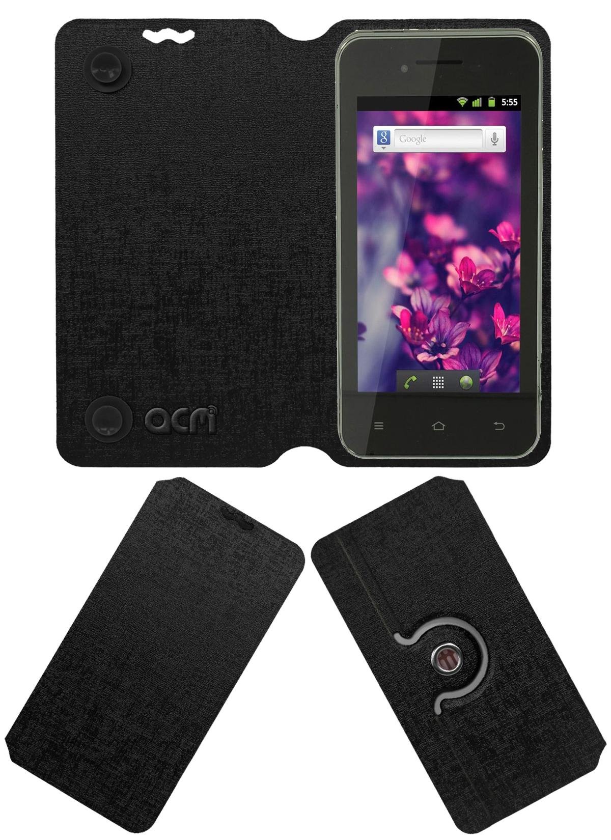 Designer Rotating Flip Flap Case Compatible with Zen Ultrafone 303 Quad Mobile Stand Cover Black