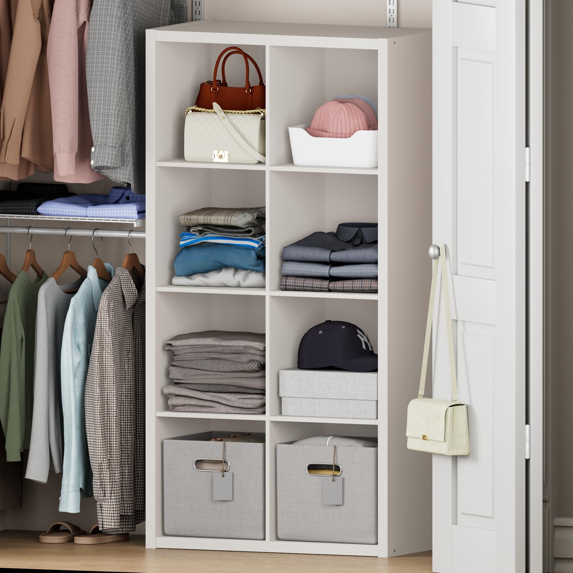 Furinno Cubic 8-Cube Closet Organizer, 1.2" Extra Thick Frame, White