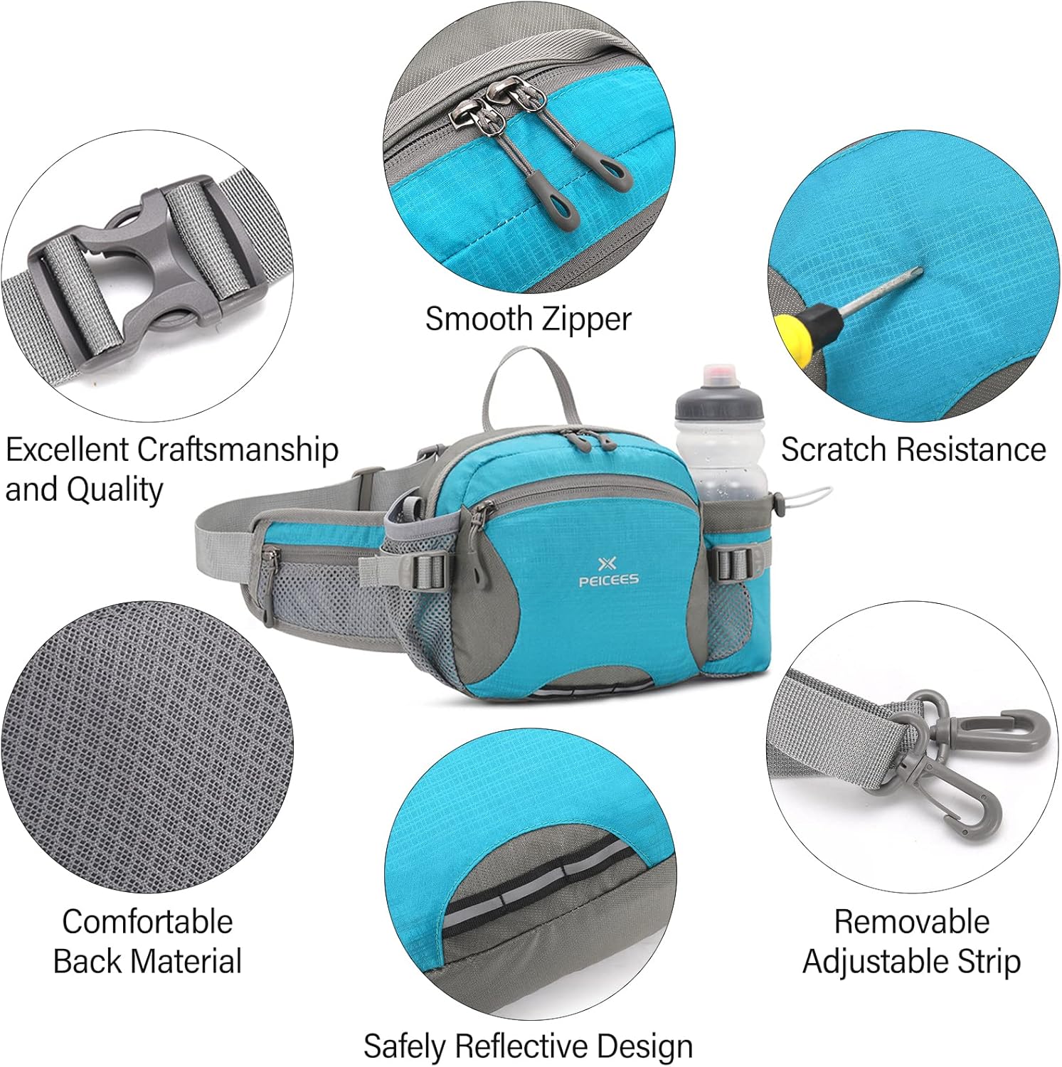Peicees Hiking Fanny Pack Large Waist Bag for Men Women with Bottle Holder Water Resistant Lumbar Pack for Hiking Camping Fishing Outdoor (Bottle Not Included) - Image 5