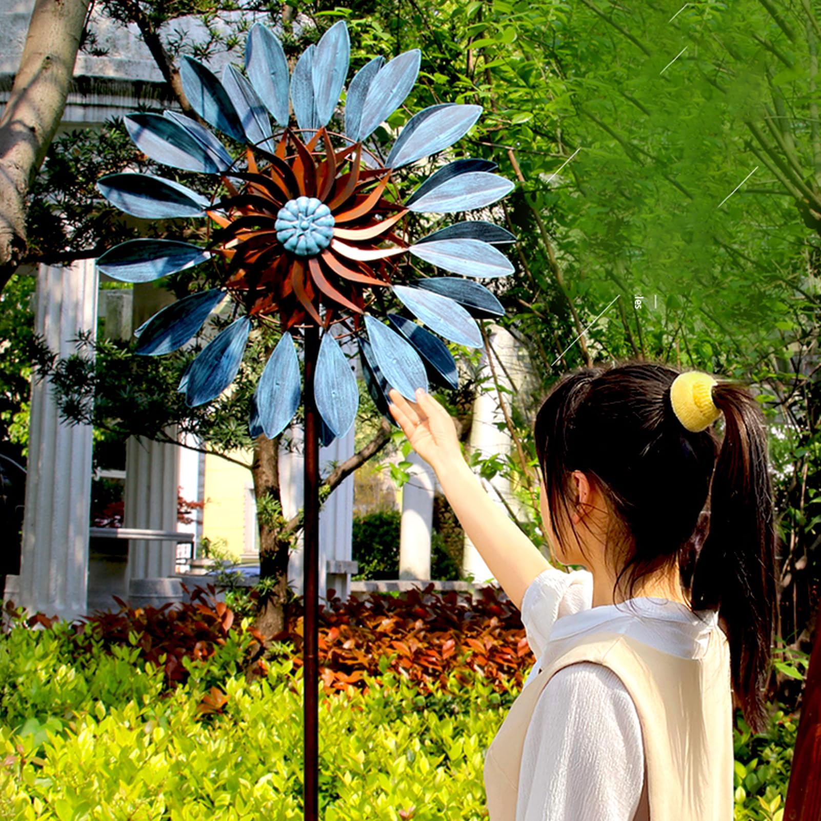 Mulino a Vento all'aperto,Girandola in Metallo da Giardino,152 cm/213 cm Girandola cinetica per Esterni,Mulini a Vento Decorazioni per Prato per Patio Ornamento da Cortile