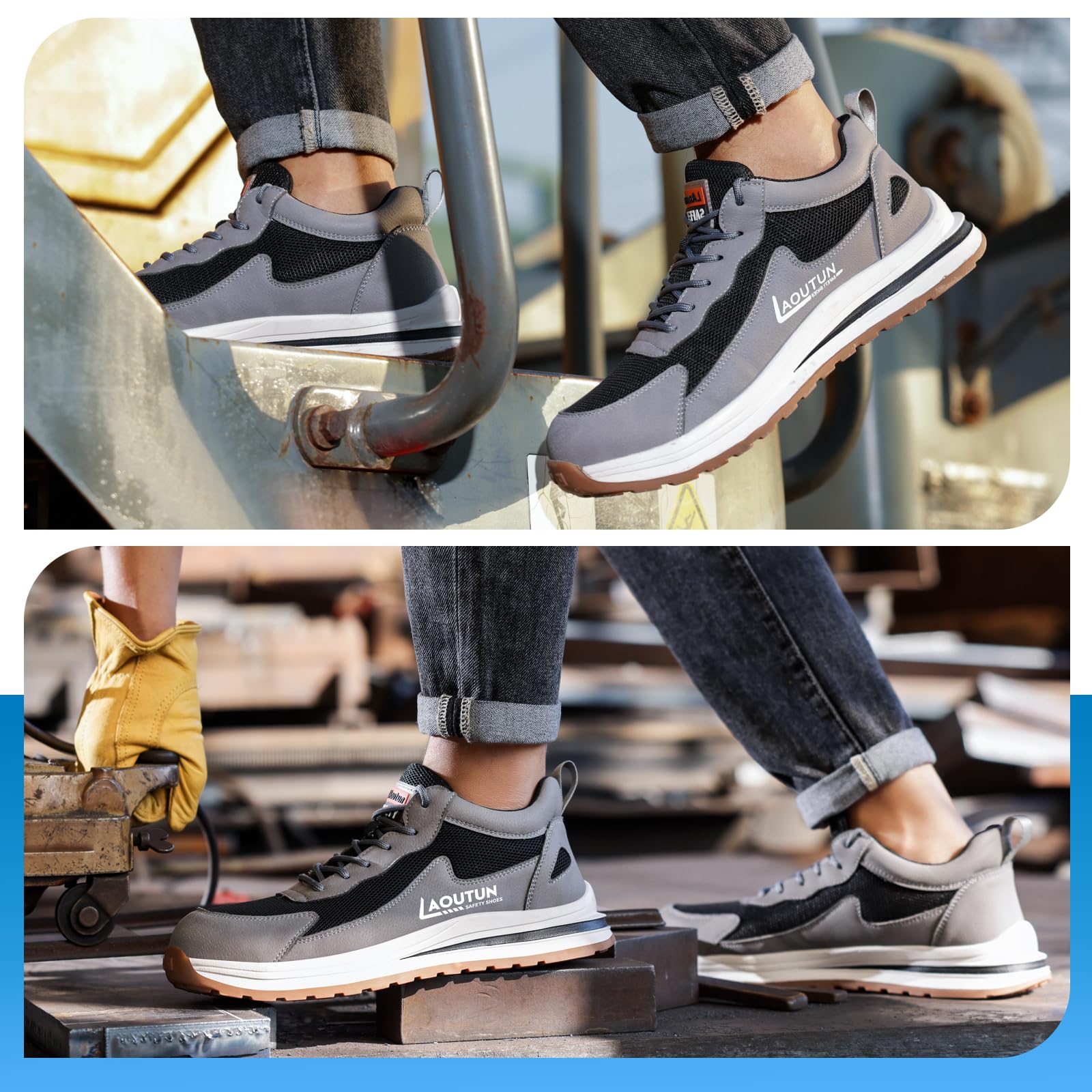 LAoutun Scarpe da Ginnastica di Sicurezza Uomo Punta d'Acciaio Scarpe da Ginnastica protettive di Sicurezza Scarpe da Lavoro Traspiranti Scarpe da Lavoro Leggere per Uomini Stivali