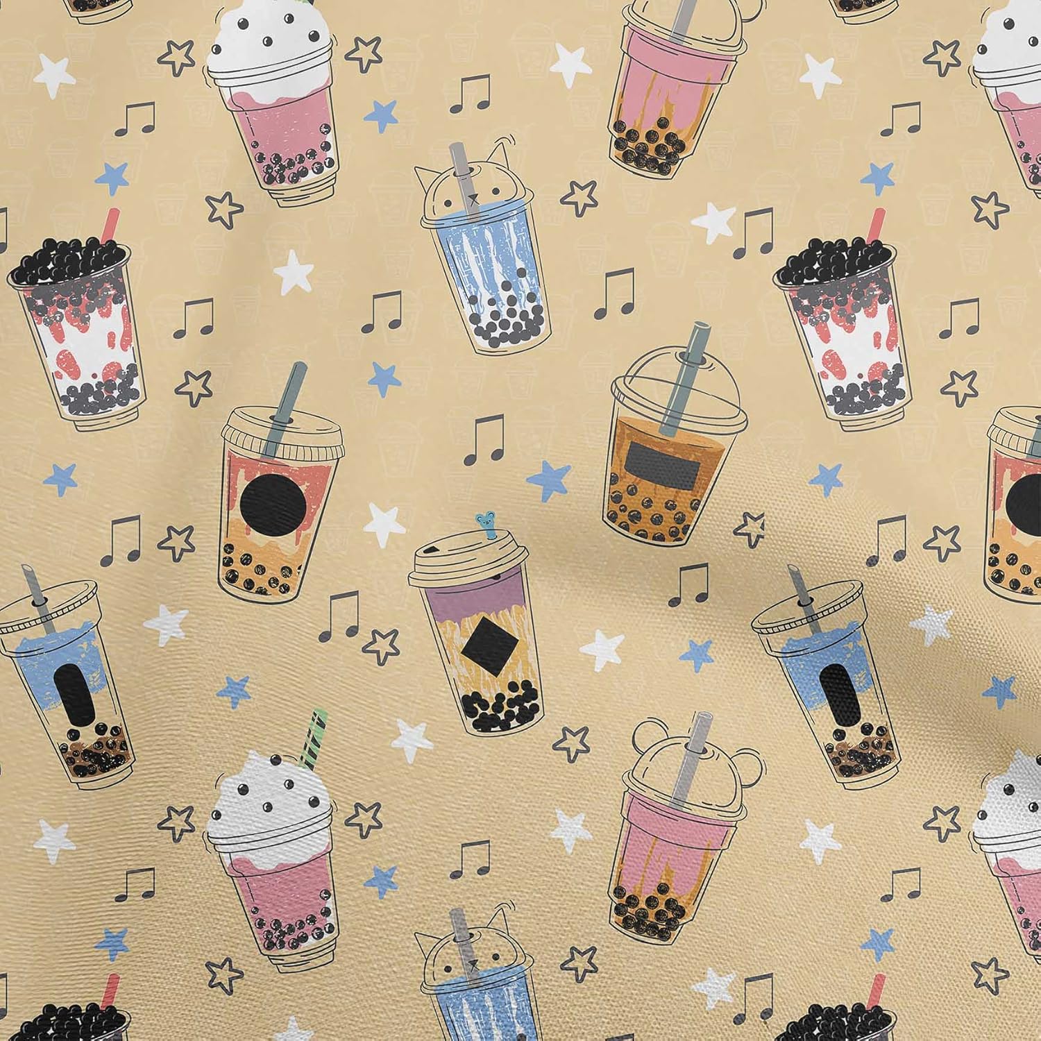 oneOone Polyester Spandex Dark Beige Fabric Ice Cream Quilting Supplies Print Sewing Fabric by The Yard 56 Inch Wide