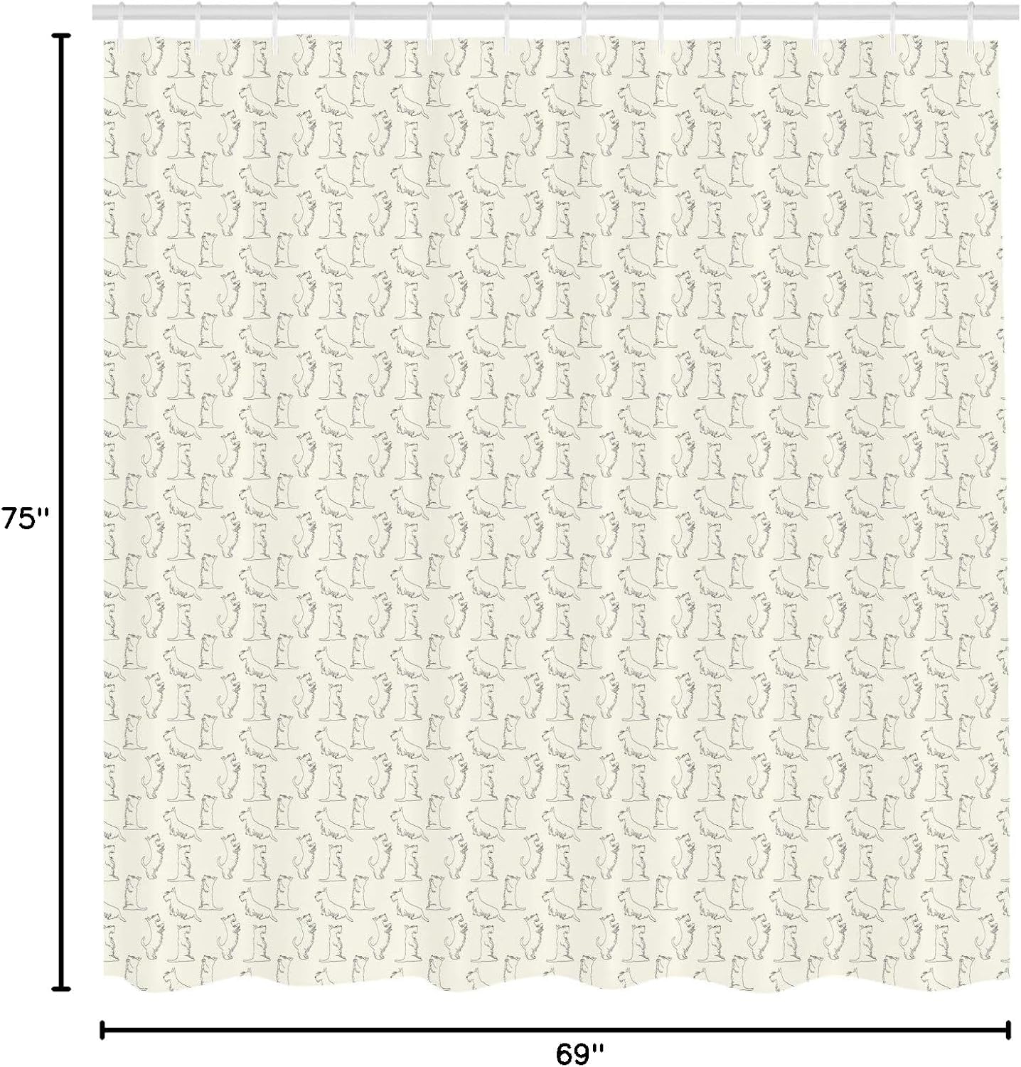 Ambesonne Scottie Dog Shower Curtain, Hand-Drawn Tiling Sketched Pattern of Playful Animals Different Poses, Cloth Fabric Bathroom Decor Set with Hooks, 69" W x 75" L, Off White and Dust