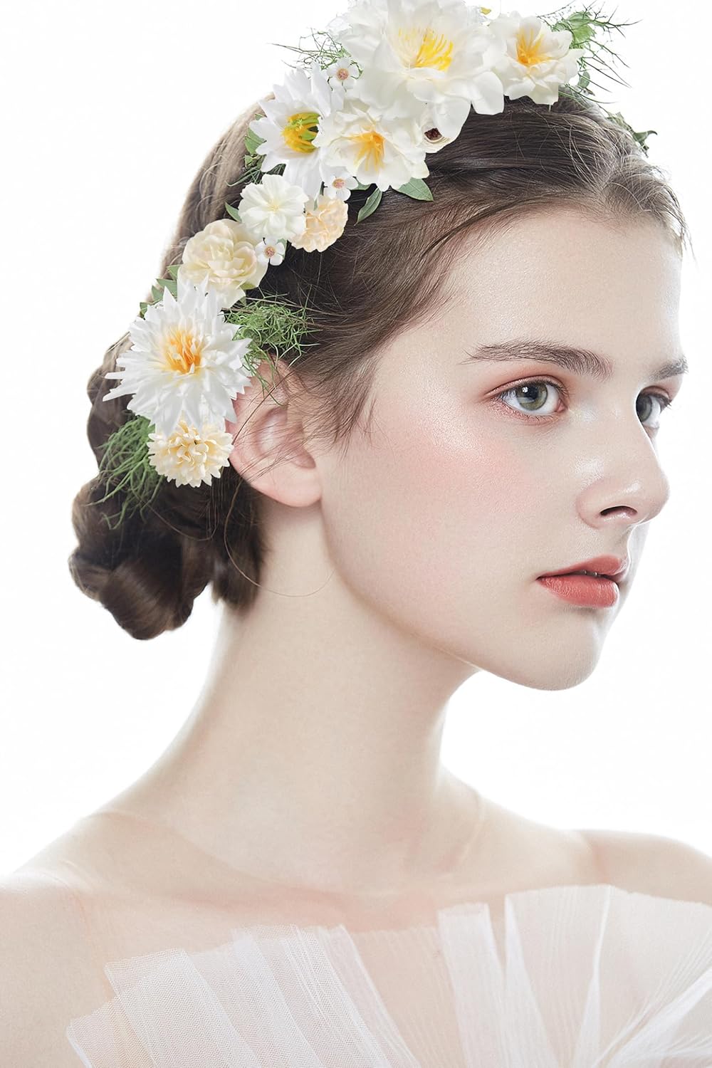 Artificial Flowers Heads Combo White Flowers Mix Silk Flowers Heads Bulk Faux Rose for Craft Garland Graduation Cap Wedding Bridal Baby Shower Home Party Decoration DIY Cake Decor - Image 3