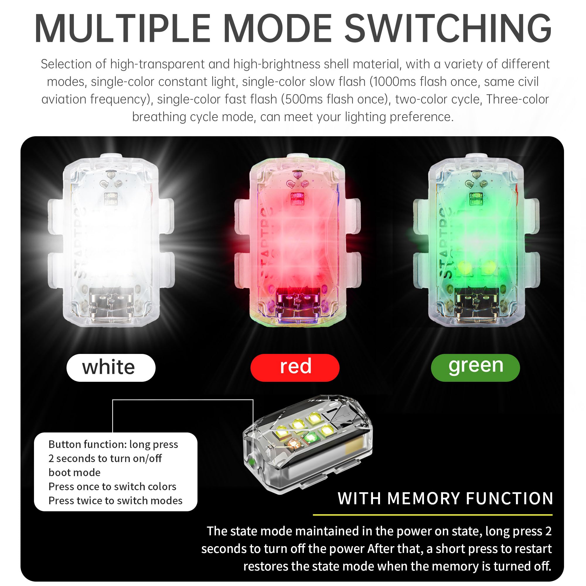 Funmo Luces Estroboscópicas Para Drone, 6 Piezas 7 Colores Luz Anticolisión Y Advertencia Para Motocicletas, Dirt Bikes, Bicicletas Eléctricas Y RC Cars