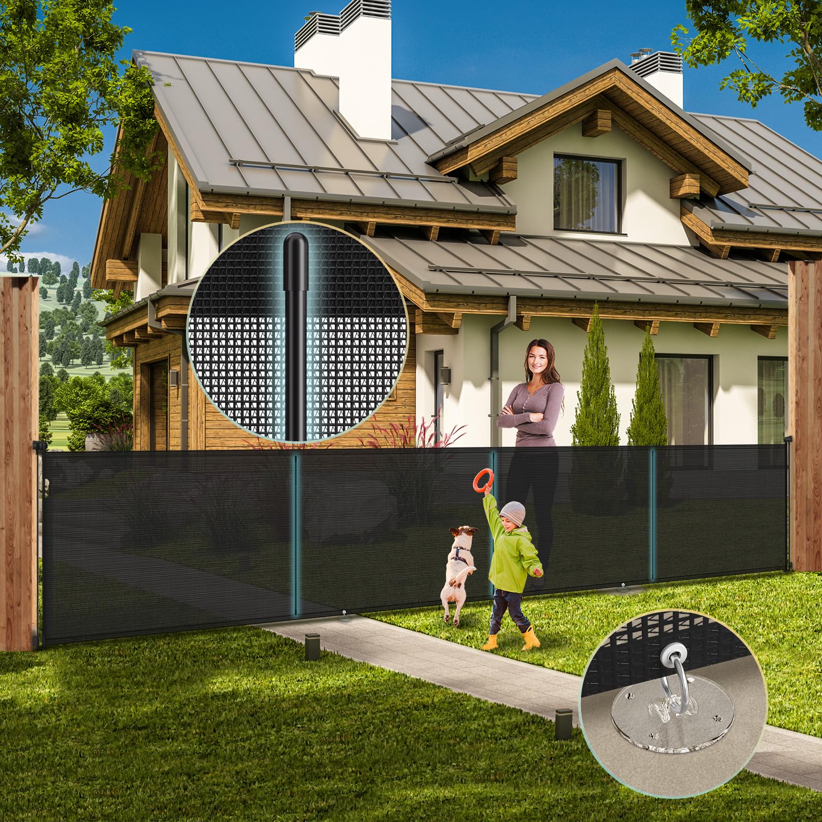 180'' Retractable Baby Gates Extra Wide,42" Extra Tall Retractable Dog Gate for Doorways,Safety Upgrade 15 Foot Extra Long Retractable Baby Gate for