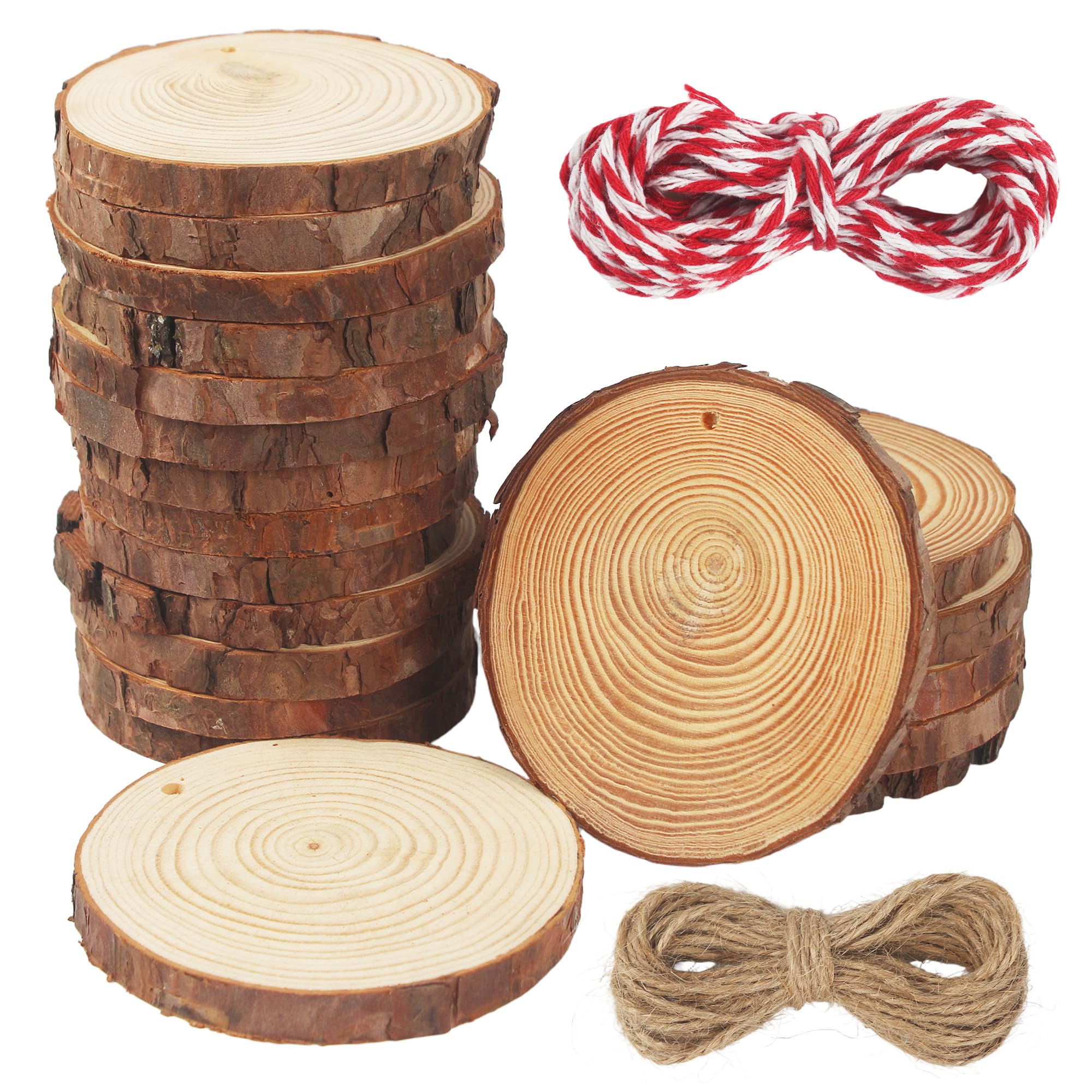 Kayqbonke 55 Stuks Natuurlijke Ronde Houten Schijven - 5 cm, 10 cm, 15 cm Diameter - Voor Doe-Het-Zelf Handwerk, Bruiloft, Middenstukken, Knutselen