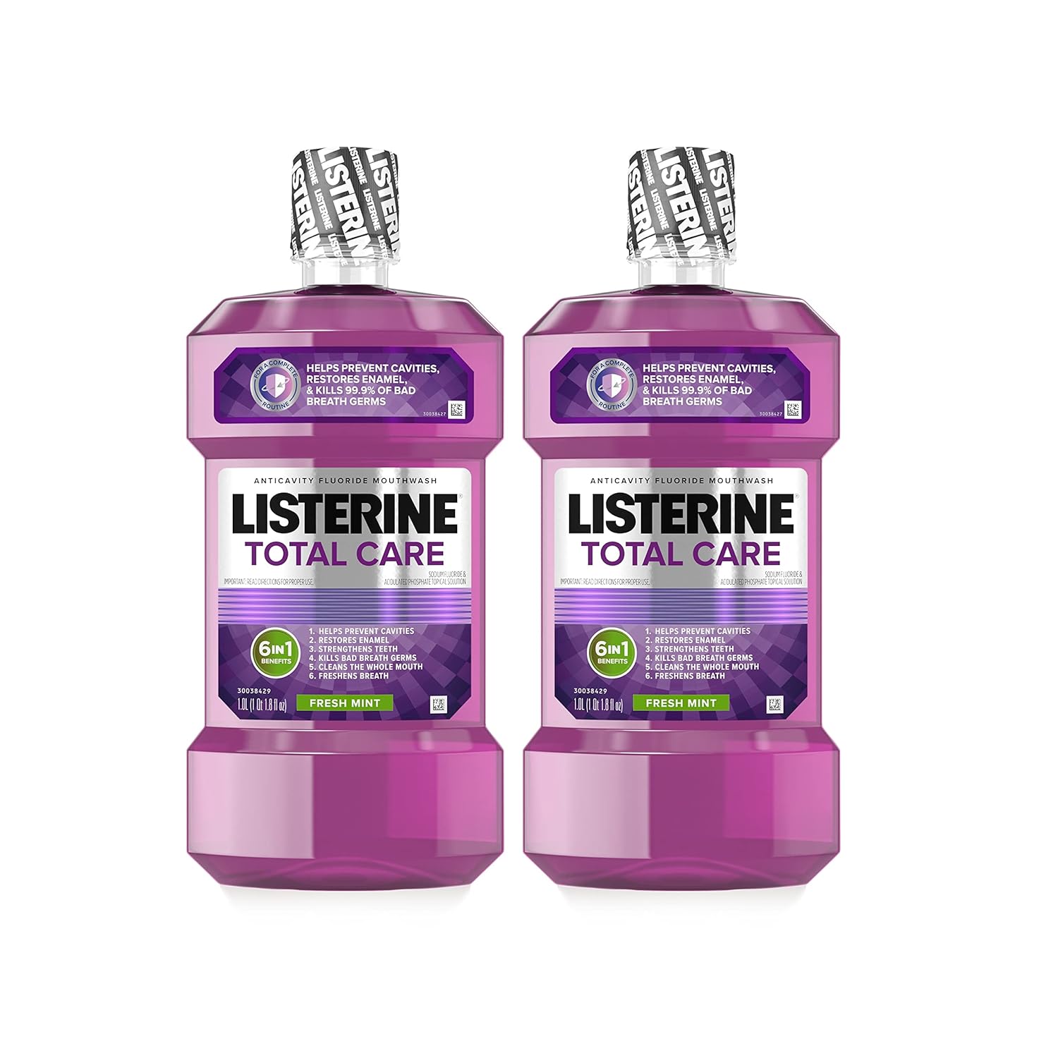 Listerine Total Care Anticavity Fluoride Mouthwash, 6 Benefits in 1 Oral Rinse Helps Kill 99% of Bad Breath Germs, Prevents Cavities, & Strengthens Teeth, Fresh Mint, 1 L, Pack of 2 : Health & Household