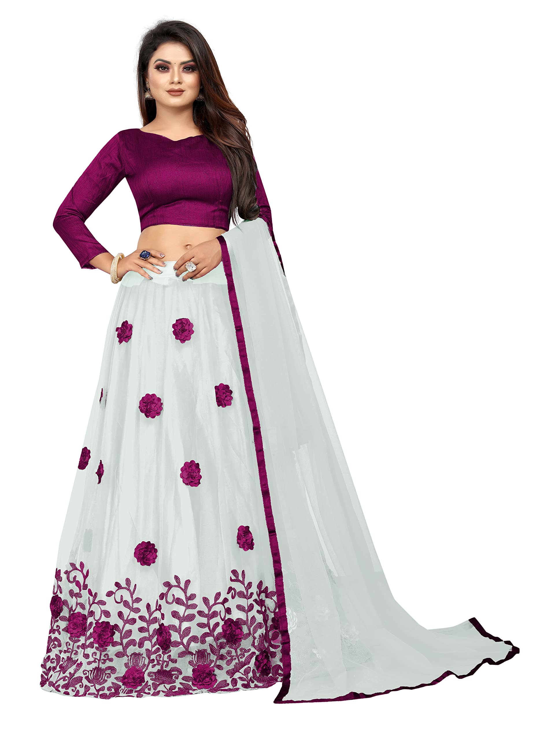 FORKEY Enterprise Women's Net Semi-stitched Lehenga Choli