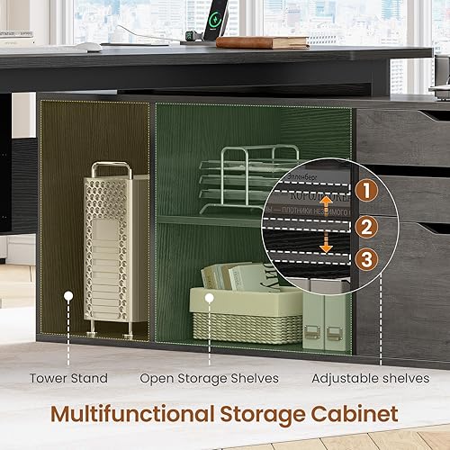 Miniatura 6 de SEDETA Escritorio ejecutivo de 71 pulgadas con archivador, escritorio de oficina grande con cajones y estantes, escritorio para computadora en forma